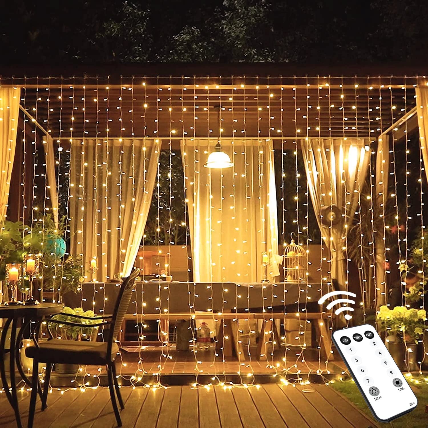 JMEXSUSS 600 LED Christmas Curtain Lights Outdoor - 9.5x19.6ft Waterproof Plug-in String Lights with Remote Control, 8 Lighting Modes for Wall Hanging, Bedroom, Party Backdrop, Wedding & Holiday Decor (Warm White) | Perfect for Indoor/Outdoor Christmas Decorations, Garden, Patio, and Festive Events