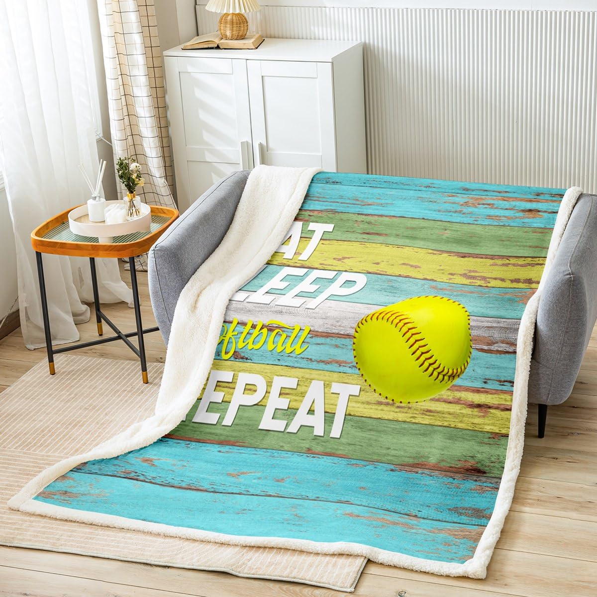 Castle Fairy Softball Decor Throw Blanket 50x60 Inches - Colorful Barn Door Wooden Stripes Fleece Blanket for Kids, Teens & Adults - Cozy Extreme Sports Game Style Bed Blanket for Party, Office, Sofa & Home Decor - Perfect for Gifts, Movie Nights & Winter Snuggling