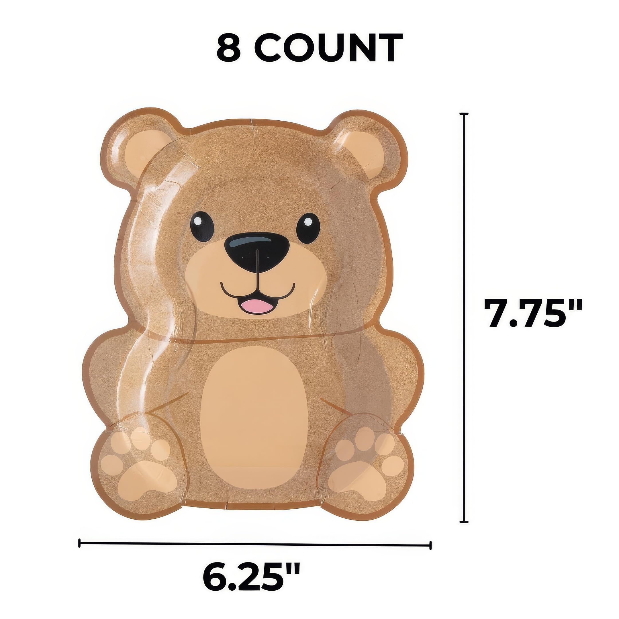 Fun Express Teddy Bear Shaped Disposable Paper Dessert Plates - 8-Piece Set for Birthday Parties, Baby Showers & Festive Celebrations - Eco-Friendly Printed Tableware for Cakes, Cookies & Party Treats