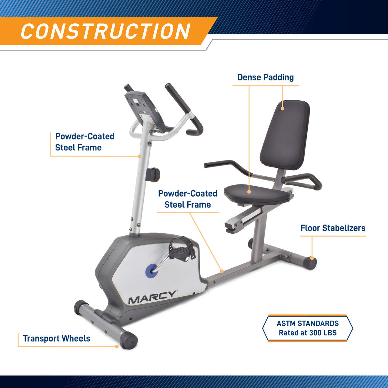 Marcy Recumbent Exercise Bike NS-1201R - Comfortable Seated Cycling for Home Gym, Cardio Workout & Low-Impact Training - Perfect for Seniors, Physical Therapy & Indoor Fitness