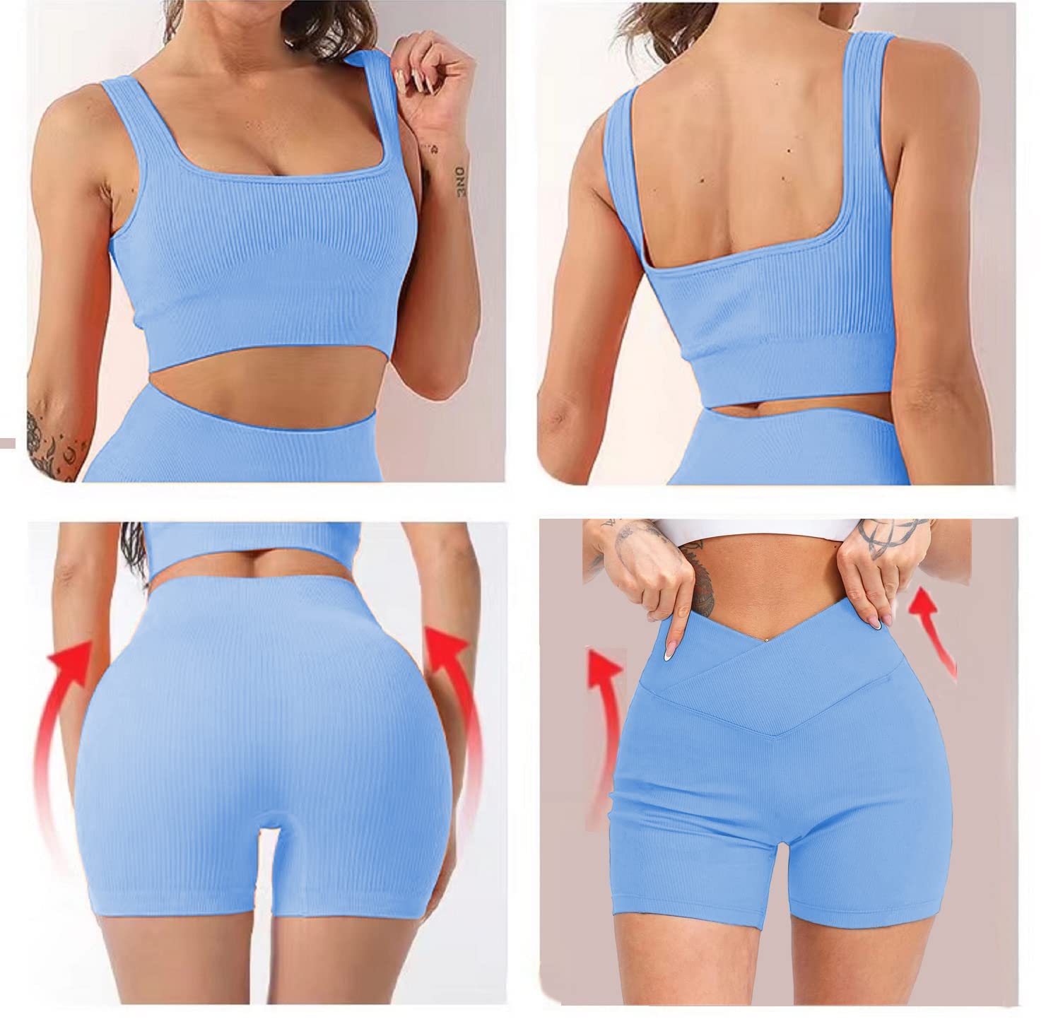 Niyokki Women's 2-Piece Workout Set - Sexy Summer Sports Bra & Crossover Shorts Matching Gym Outfit for Yoga, Running & Fitness Training