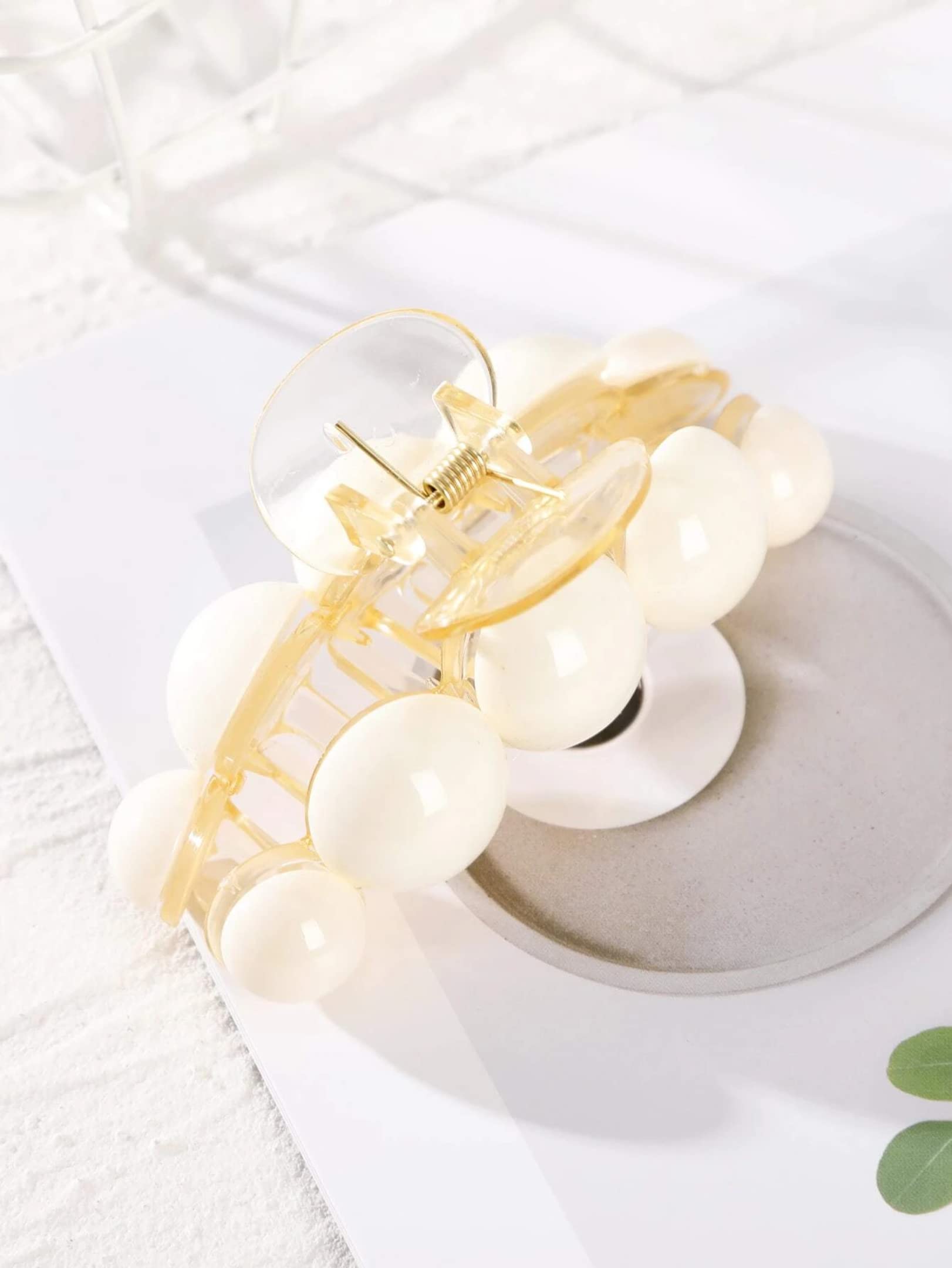 Korean Style Large Hair Claw Clip - RedChimes Thick Hair Clutcher for Women & Girls (Beige Pearl, 2 Pack) | Perfect for Ponytails, Buns & Everyday Hairstyles