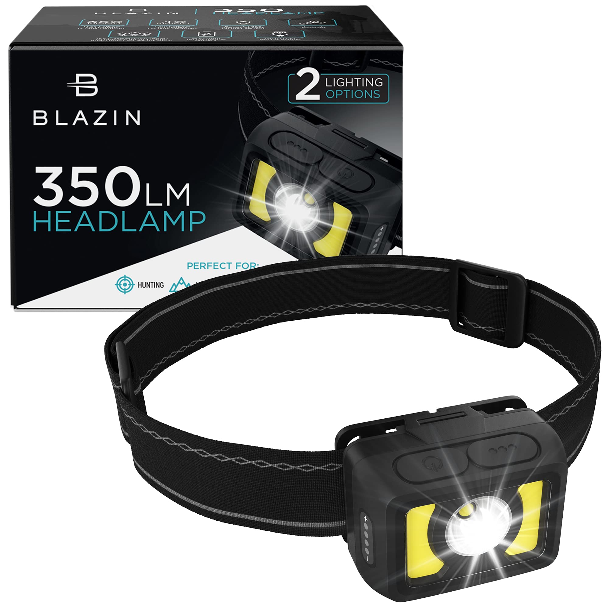 Blazin LED Rechargeable Headlamp - Super Bright Waterproof Headlight with Spotlight & Floodlight Modes - Adjustable Comfort Headband for Adults & Kids - Perfect for Running, Hiking, Camping, Fishing, Night Work, Emergency Lighting & Outdoor Adventures