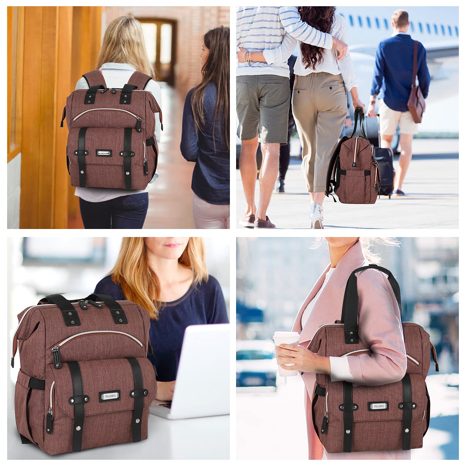 FALANKO Women's Laptop Backpack - Stylish Anti-Theft USB Charging Backpack for 15.6 Inch Laptop, Water Resistant Work Bag for Doctor, Nurse, Teacher - Perfect for Office, Travel & College Use