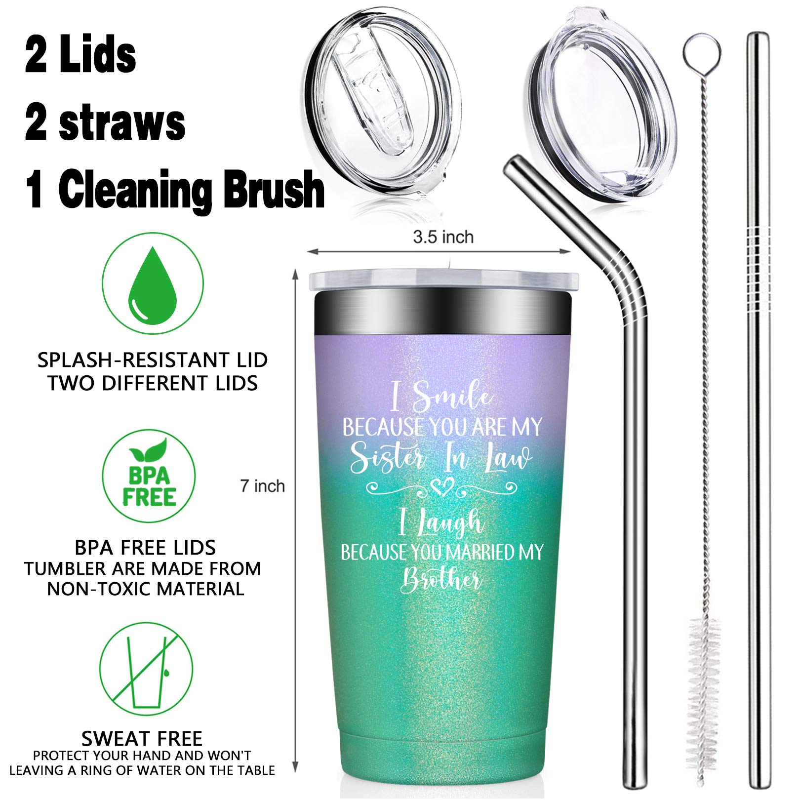 BIRGILT 20oz Tumbler Cup - Perfect Sister-in-Law Gift for Birthday, Christmas & Mother's Day - Insulated Stainless Steel Travel Mug for Coffee, Tea & Cold Drinks - Ideal for Office, Home & Outdoor Use