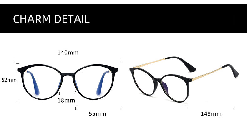 CCspace Unisex Full Rim Round Cat Eye Titanium Frame Eyeglasses with Clip-On Sunglasses (48344) - Stylish Reading Glasses for Work, Driving & Outdoor Activities