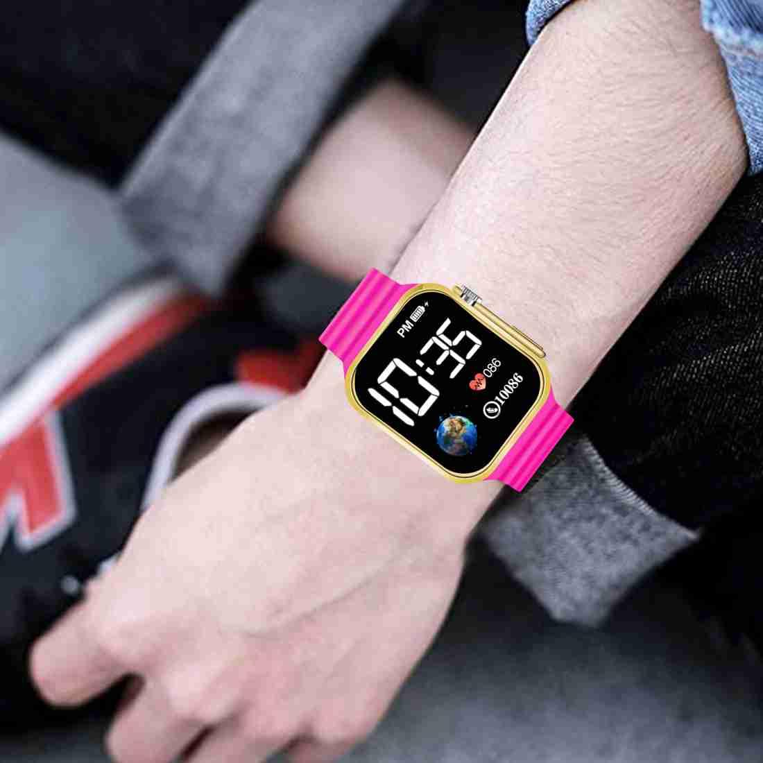 Digital Earth Ultra Look Multi Logo Dark Pink Girls Watch - Stylish & Trendy Timepiece for Teen Girls, Fashion Accessory for School, Parties & Everyday Wear