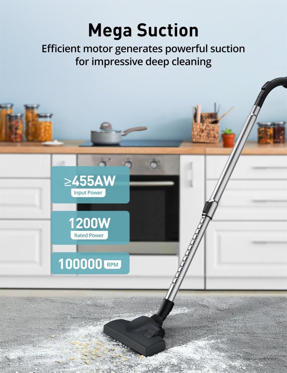ASPIRON® 1200W Powerful Lightweight Bagless Vacuum Cleaner with 3.7QT Large Dust Cup - Ideal for Hardwood Floors, Carpets, and Pet Hair Cleaning in Homes & Apartments