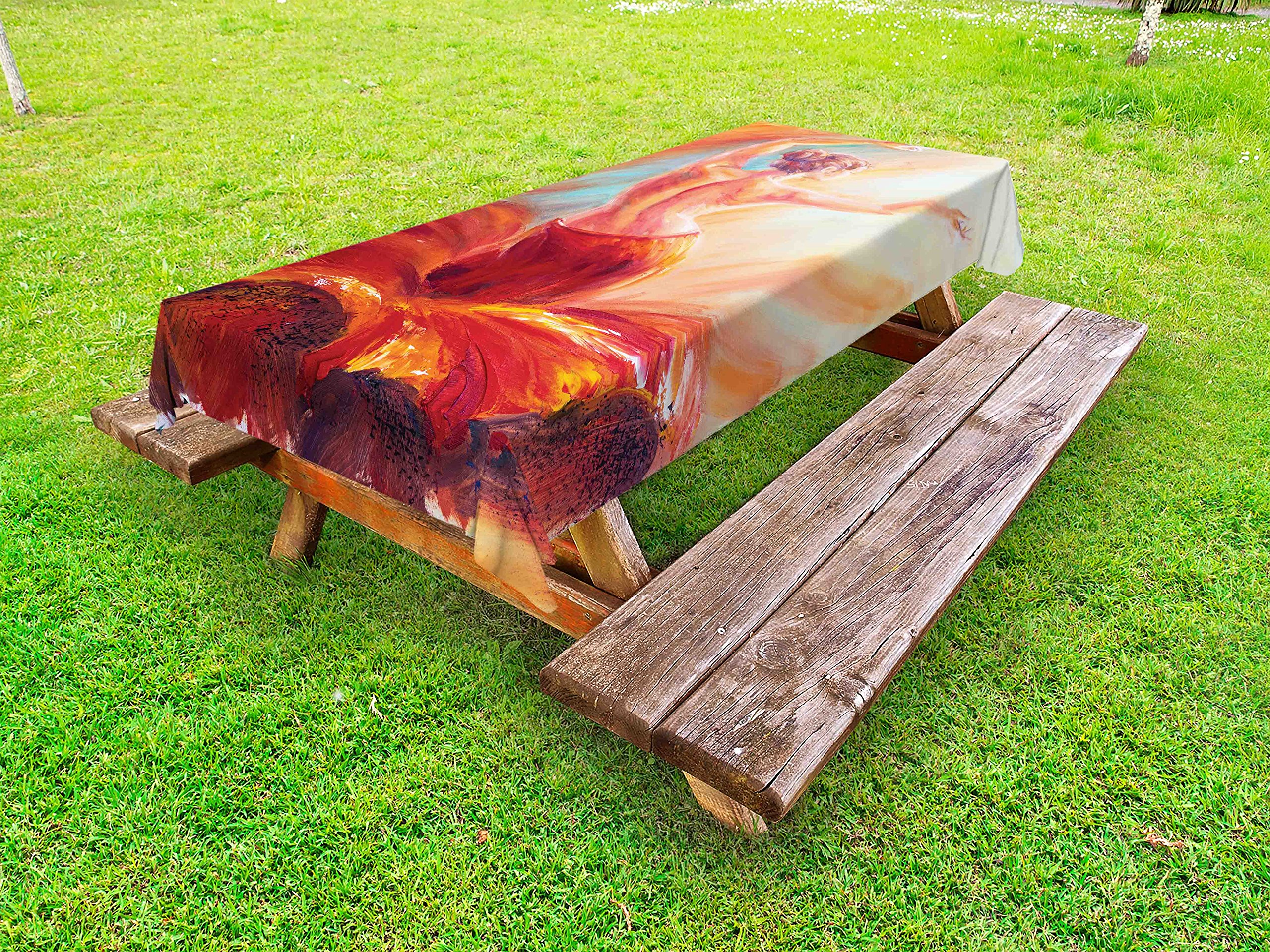Lunarable Bohemian Flamenco Dance Tablecloth - Colorful Outdoor Picnic Table Cover with Artistic Dancing Lady Print, Washable & Durable (58x84 Inches, Orange Cream) - Perfect for Garden Parties, BBQs, and Picnics