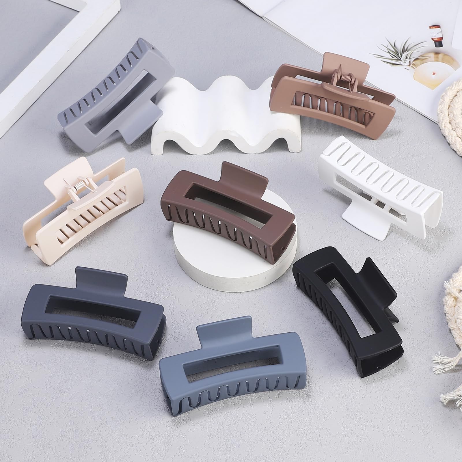 4.1 Inch Large Hair Clips 8 Pcs - Square Claw Clips for Thick Hair, Big Acrylic Banana Jaw Clips - Hair Accessories for Women & Girls (Grey Brown) - Perfect for Updos, Ponytails & Everyday Styling