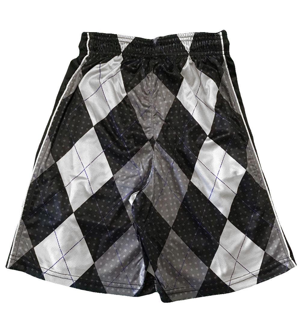 Men's Stylish Black & Silver Argyle Pattern Shorts - Comfortable & Breathable for Casual Wear, Golf, and Summer Outings