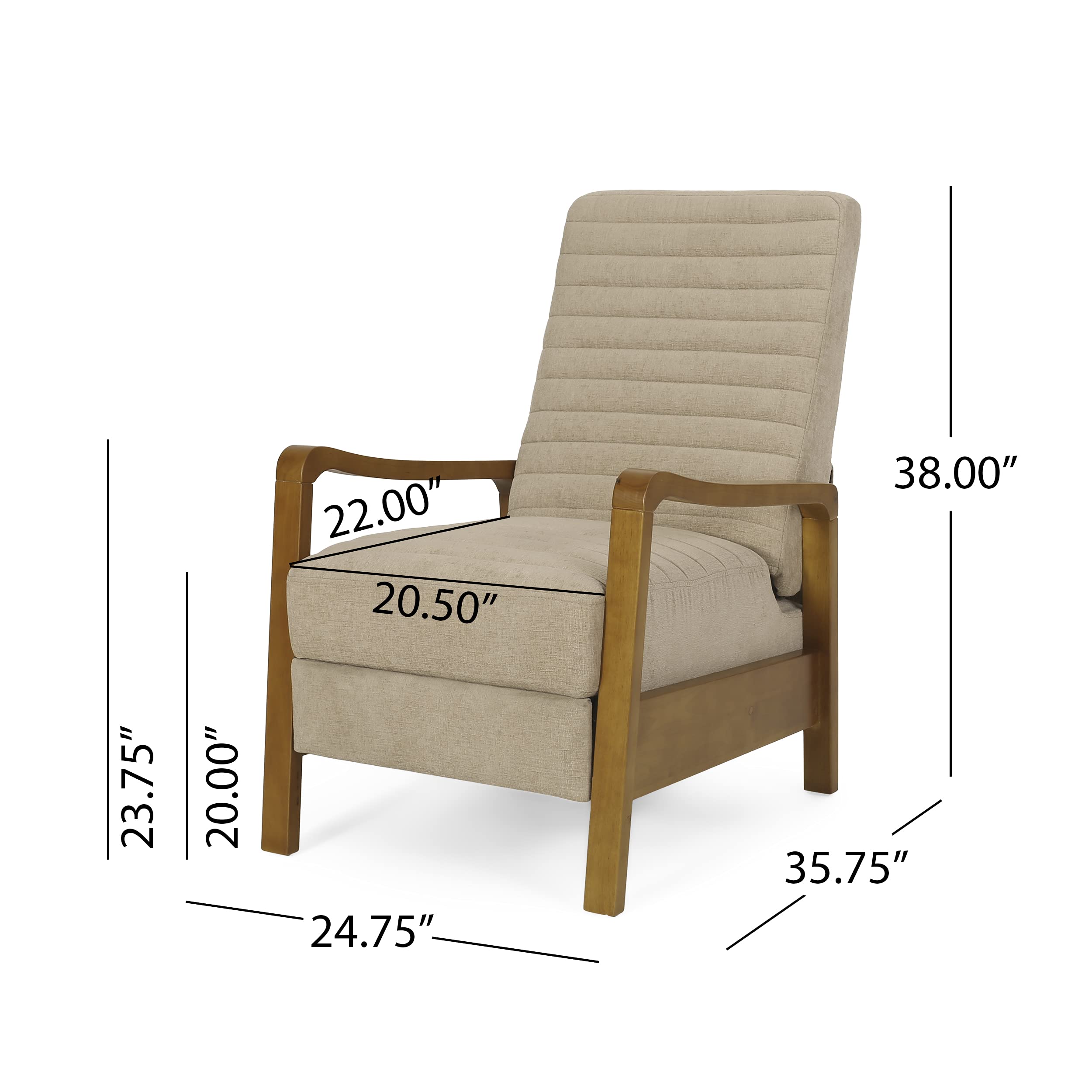 Christopher Knight Home Munro Channel Stitch Pushback Recliner - Sand/Teak Fabric - Comfortable Living Room Chair for Relaxing & Watching TV