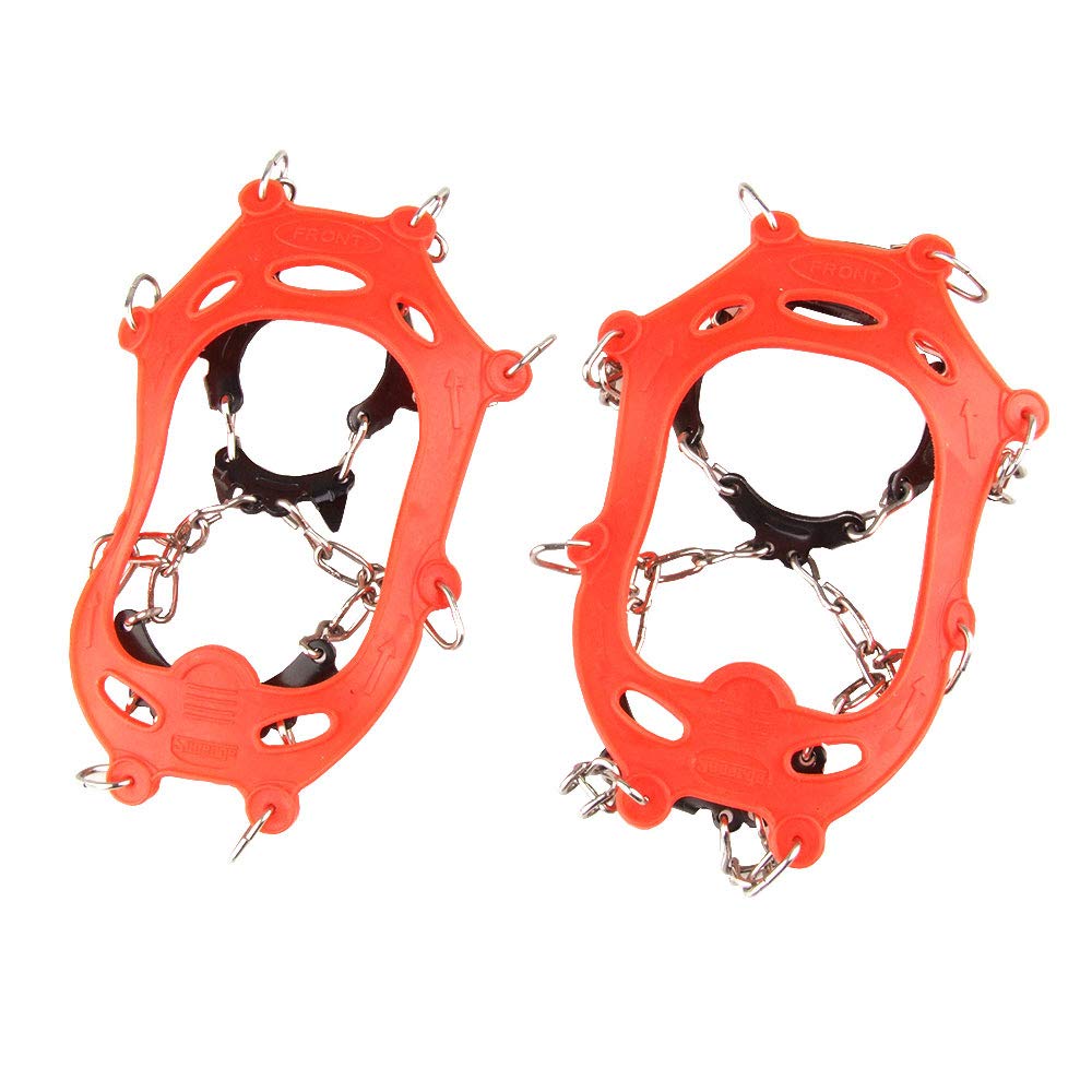 11 Teeth Anti-Slip Ice Crampons with Stainless Steel Chains for Kids & Teens - Lightweight Outdoor Snow Traction Cleats for Hiking, Winter Walking & Snowy Adventures (Includes Carry Bag)