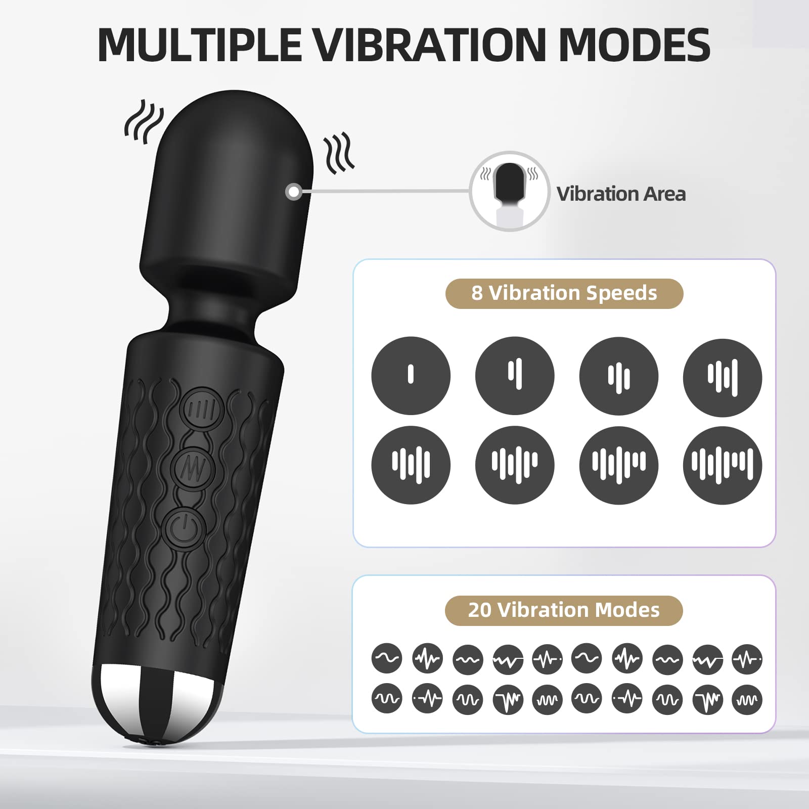 Rechargeable Small Personal Clit Vibrator Wand Massager - 20 Vibration Modes & 8 Speeds, Waterproof Silicone Clitoral Stimulator for Women, Quiet Adult Sex Toy (Black) | Perfect for Solo Play, Couples Intimacy & Stress Relief
