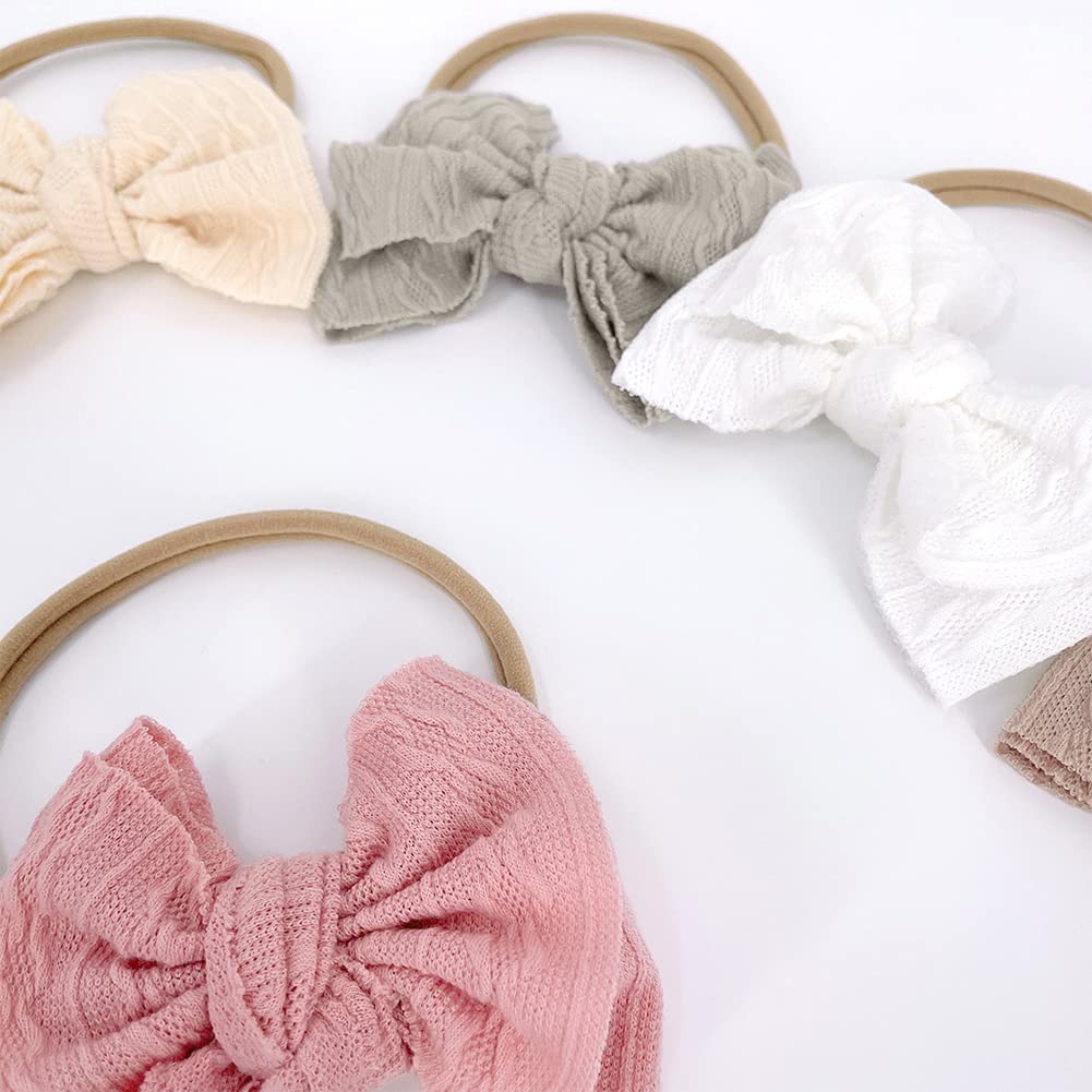 Katutude Soft Elastic Nylon Baby Headbands for Girls - Adorable Hair Bow Hair Accessories for Newborns, Infants & Toddlers (11cm x 10cm, White) | Perfect for Photoshoots, Birthday Parties & Everyday Wear
