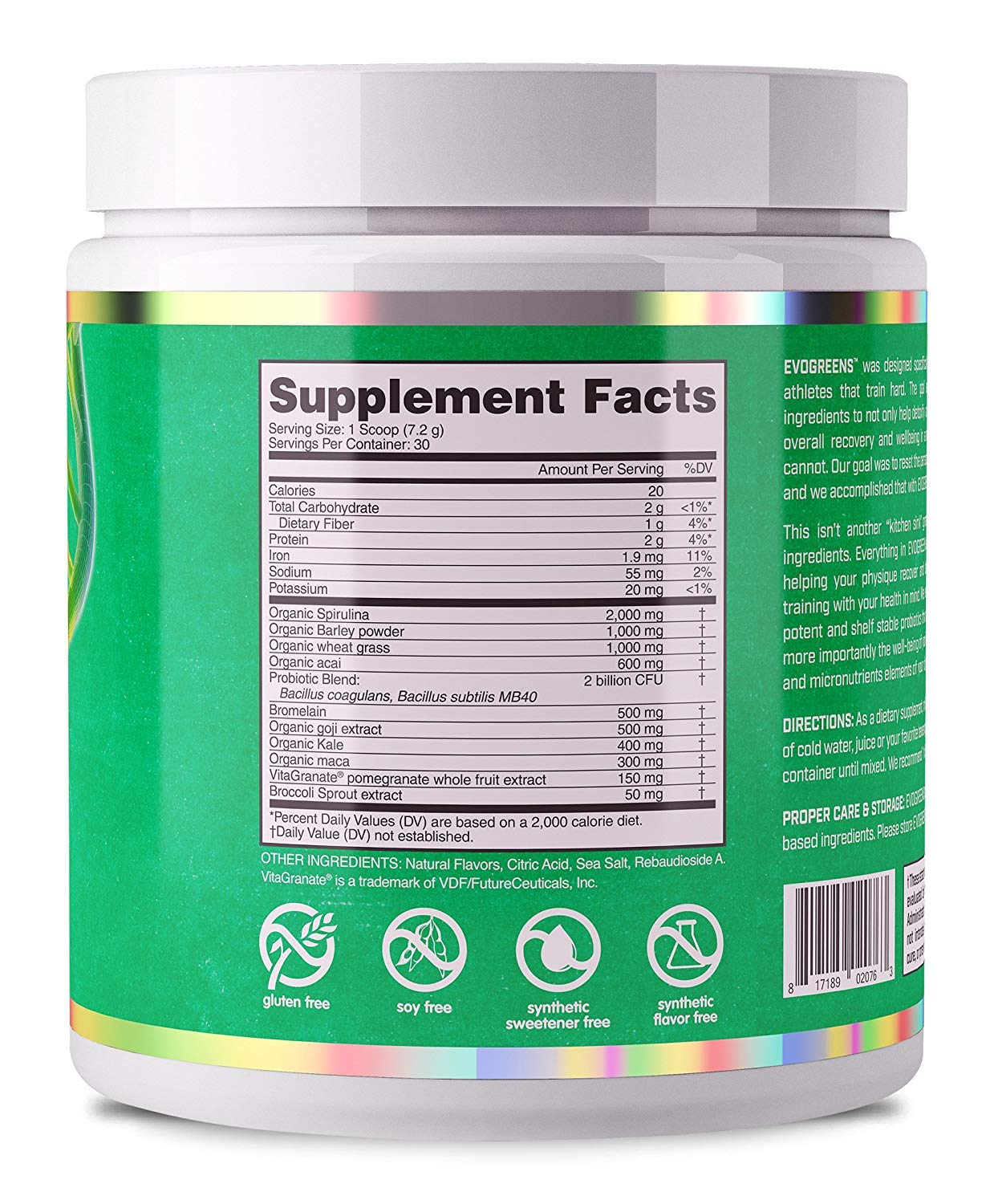 Evogen Evogreens Naturals Chocolate Superfood Powder - 336g (11.85 oz) for Smoothies, Shakes & Healthy Energy Boost | Vegan, Gluten-Free Greens Supplement