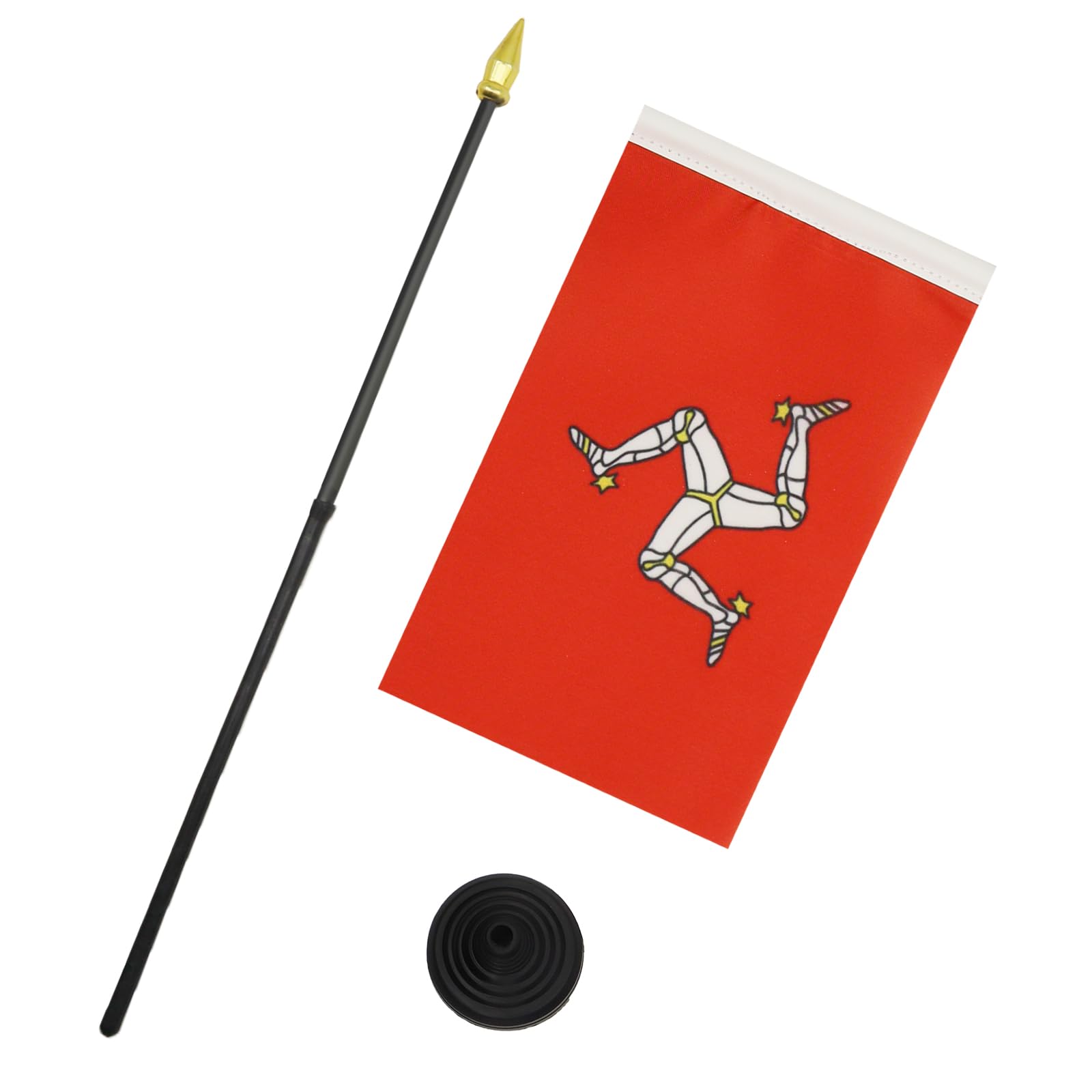 AZ FLAG - Isle of Man Table Flag 4'' x 6'' - Manx Mini Desk Flag 100% Polyester 15 x 10 cm - Office Banner with 10'' Golden Spear Pole - Perfect for Home Office, Events & Patriotic Displays