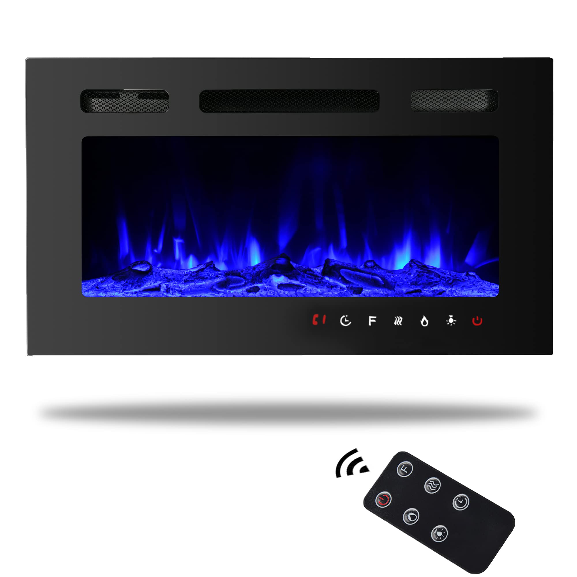 30 Inch Electric Fireplace Insert - Wall Mount & Recessed LED Fireplace with Adjustable Legs for Living Room, Bedroom & Office | Realistic Flame Effect & Heating Function