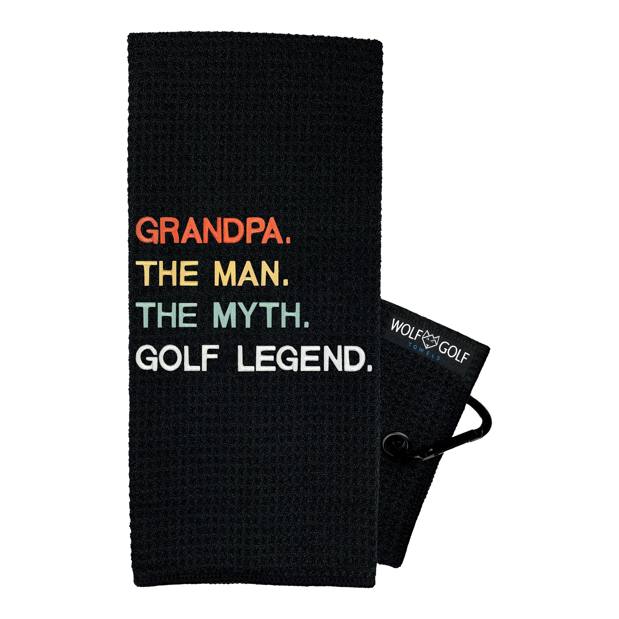 Wolf Golf Towels - Embroidered Funny Golf Towel for Men | Grandpa The Man The Myth Golf Legend Design | Premium Golf Accessories & Unique Golf Gifts for Dad, Husband, Boyfriend | Perfect for Course, Practice, Tournaments & Golf Enthusiasts