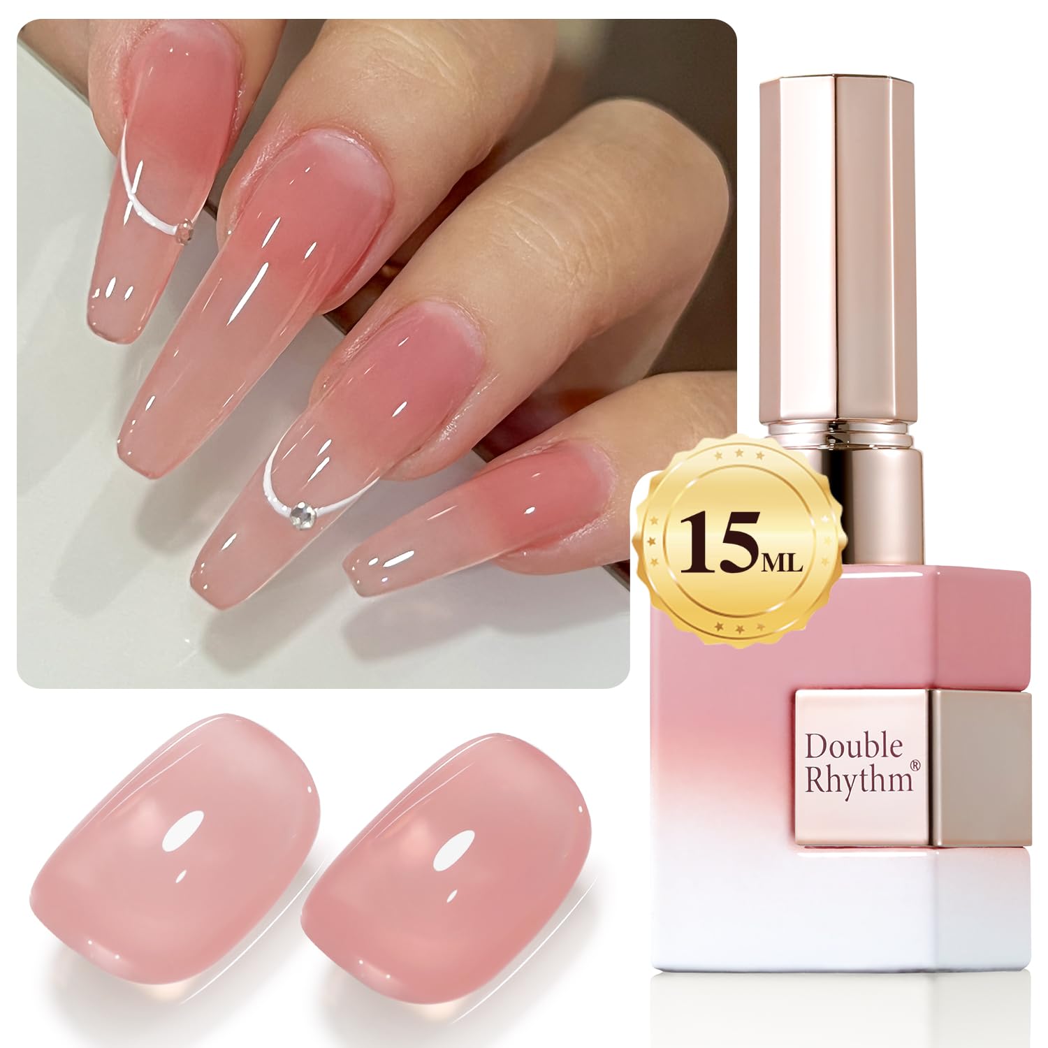 Double Rhythm Translucent Gel Polish - Sheer Neutral Natural Light Milky Nail Polish (15ML) - Same Color Same Bottle - Jelly Nail Polish for DIY Nail Art at Home - Perfect for Everyday Wear & Special Occasions (Nude Milky Pink-A1384)