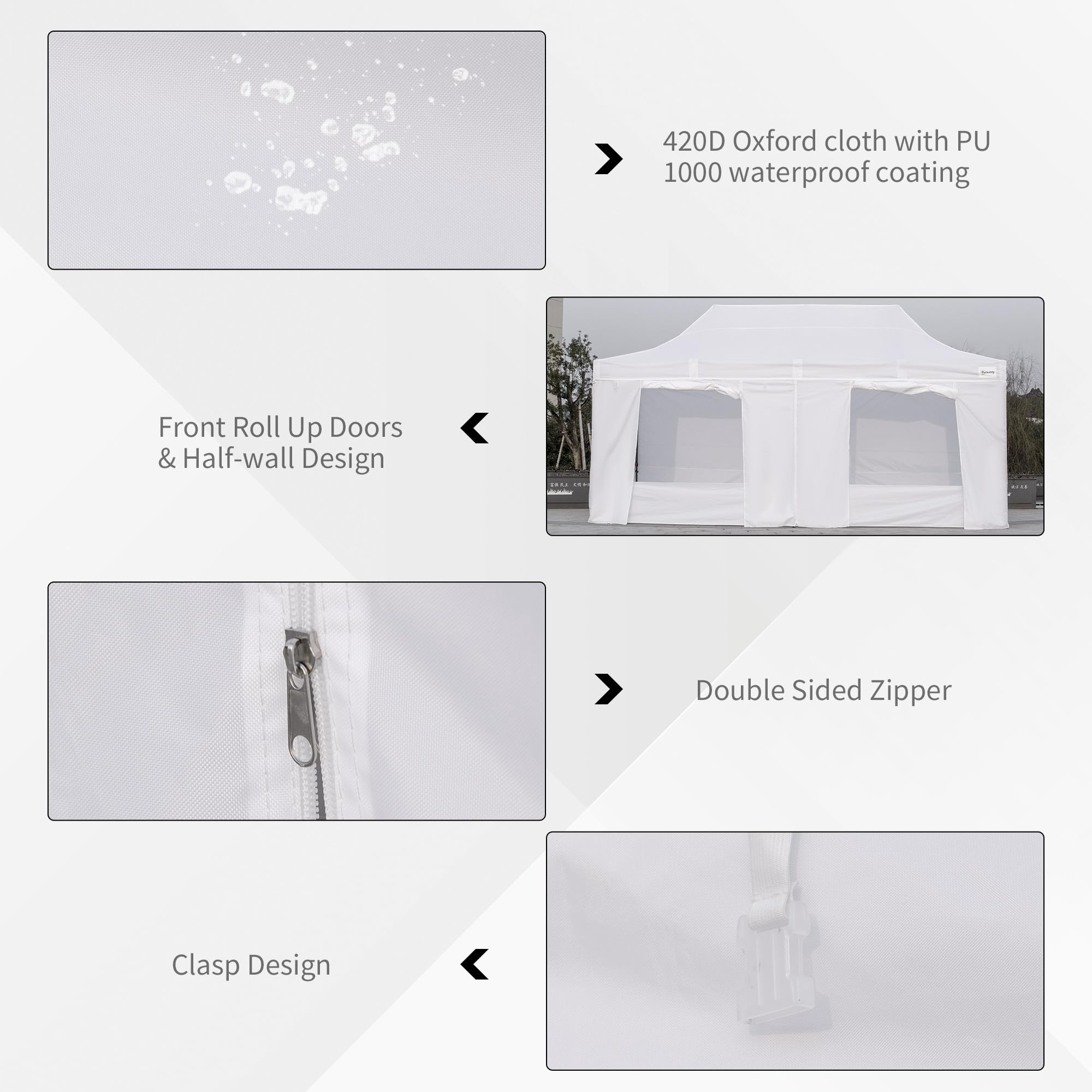 Outsunny 10' x 20' Pop Up Canopy Tent with Removable Sidewalls & Doors - Instant Shelter for Outdoor Parties, Events, Camping - Includes Wheeled Carry Bag & Height Adjustable Frame - Perfect for Backyard, Garden, Patio, Beach & Tailgating - White