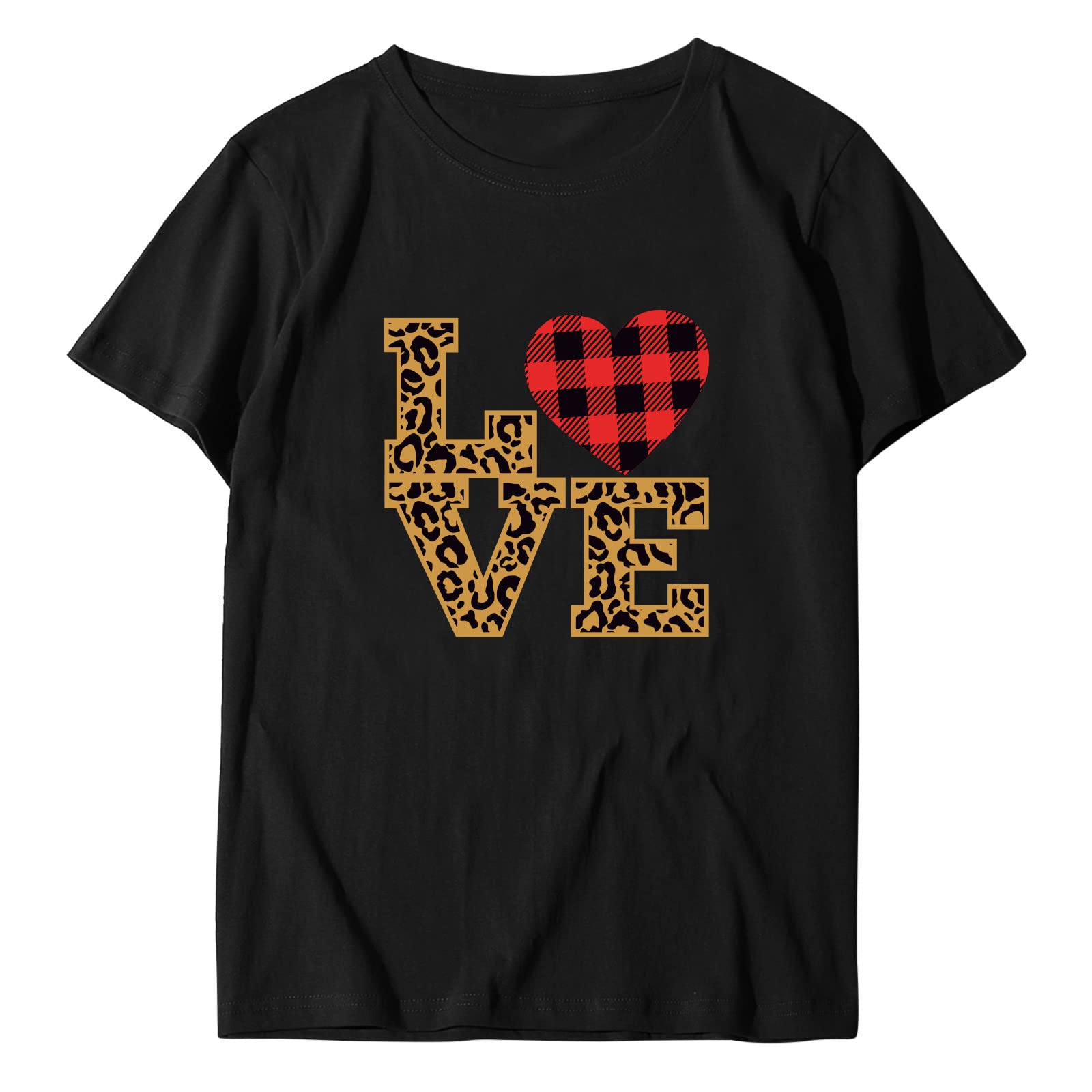 Women's Short Sleeve T-Shirts - Loose Fit Casual Heart Print Blouse for Valentine's Day | Comfortable O-Neck Top for Everyday Wear, Date Night & Gift Giving