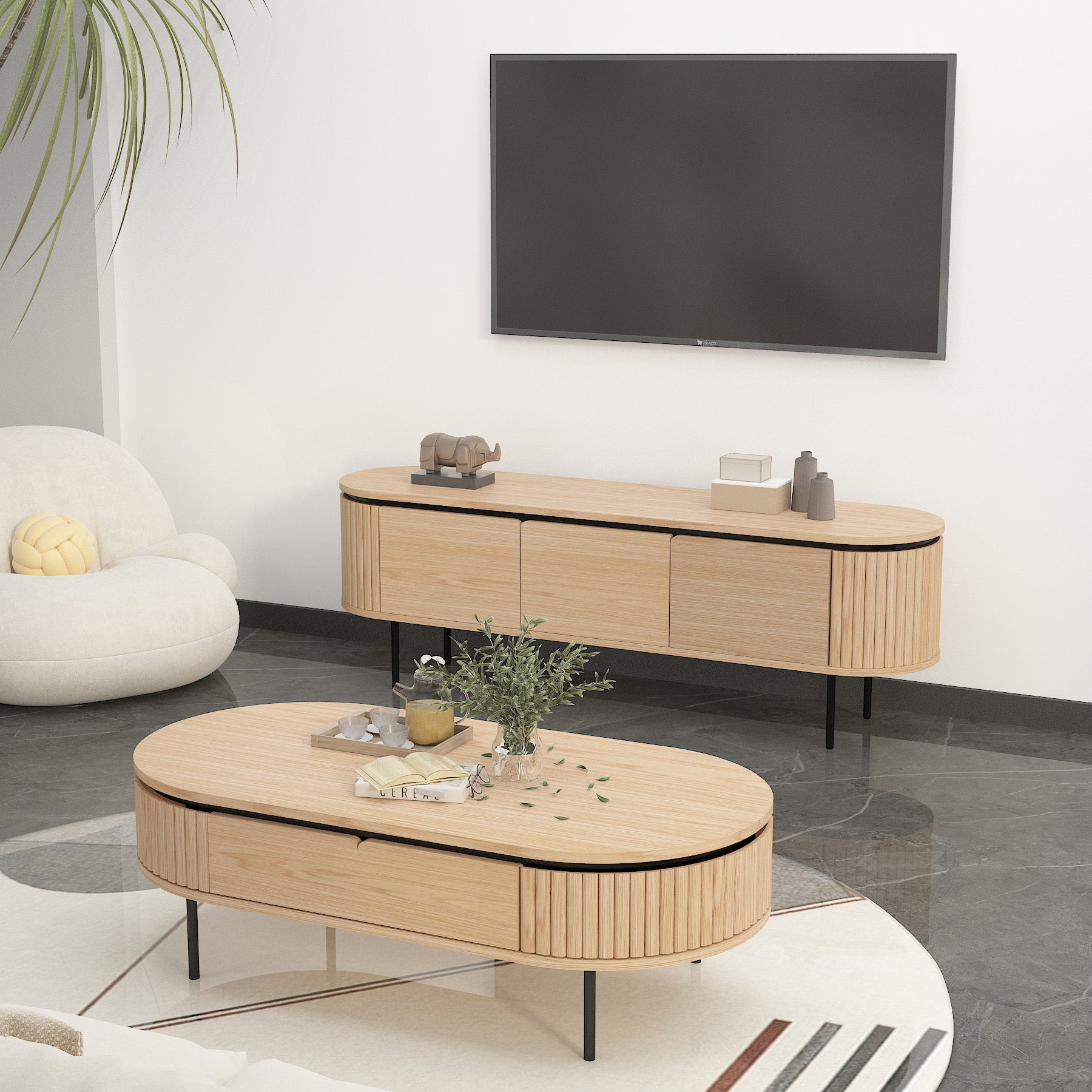 Kaidan 160cm Natural Wood TV Stand - Modern Entertainment Center for Living Room, Bedroom & Home Theater