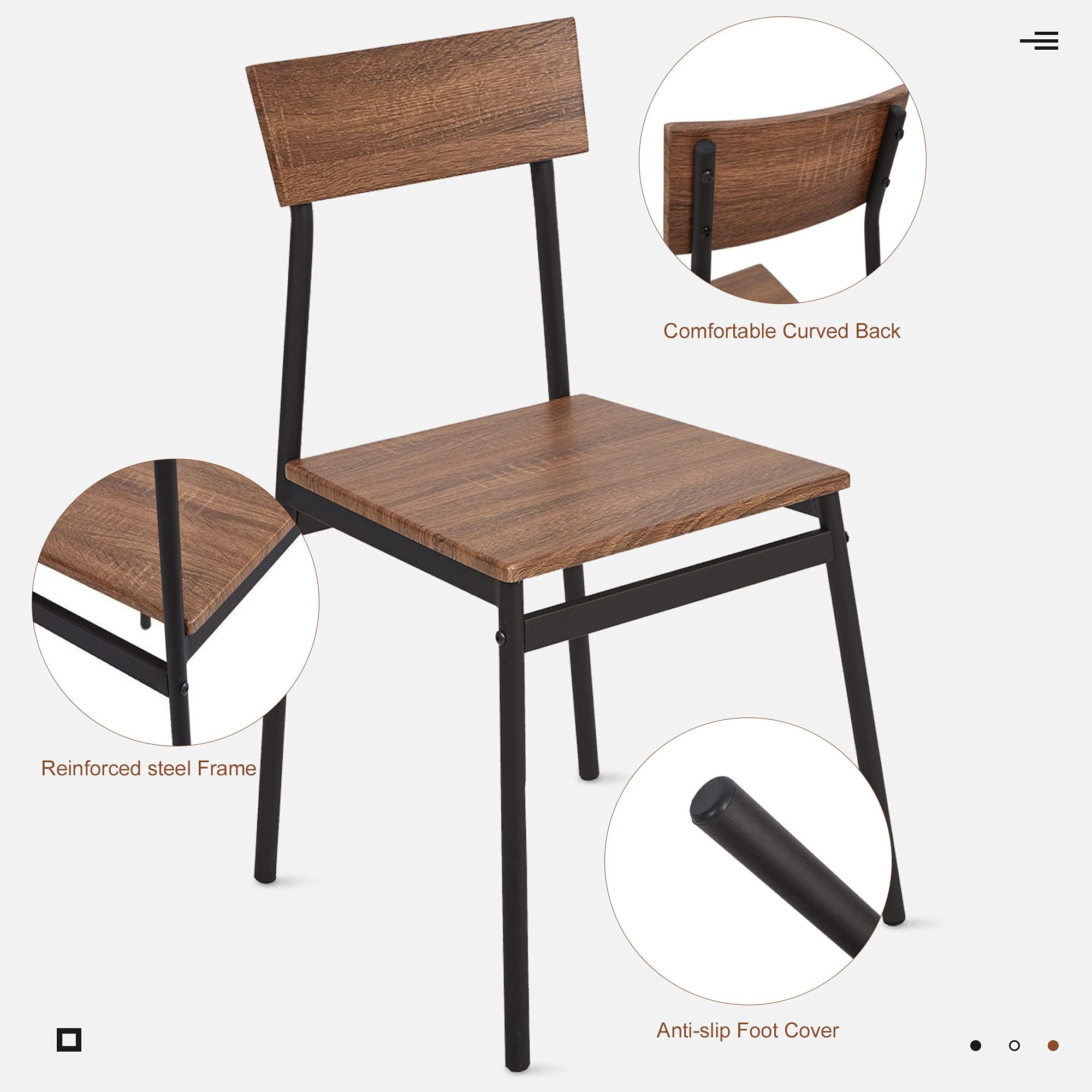 Farmhouse Industrial Style 4-Piece Dining Table Set with Wood & Metal Chairs - Perfect for Small Kitchens, Breakfast Nooks & Compact Living Spaces