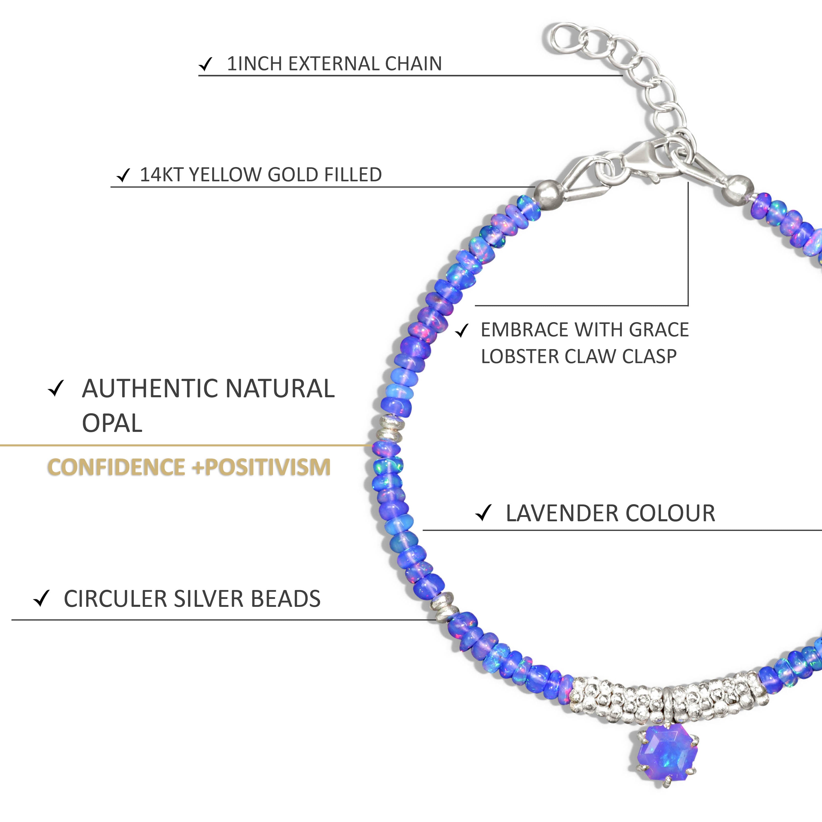 Silver Charm Bracelet with Natural Lavender Opal - Elegant Jewelry Gift for Women, Perfect for Weddings & Special Occasions