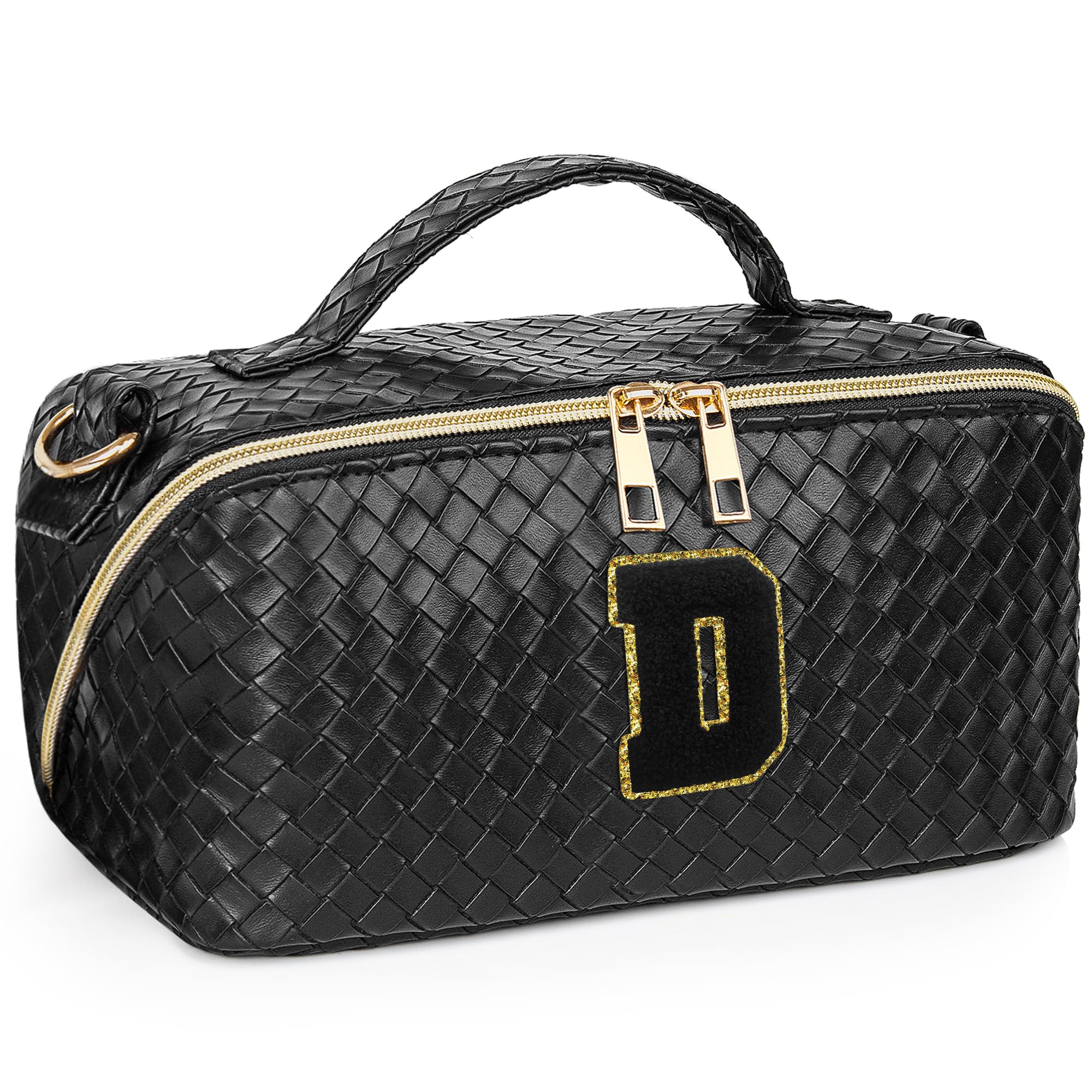 Large Capacity Travel Cosmetic Bag with Shoulder Strap - Leather Makeup Organizer with Multiple Compartments | Portable Makeup Toiletry Bag for Women | Perfect for Travel, Gym, and Daily Use