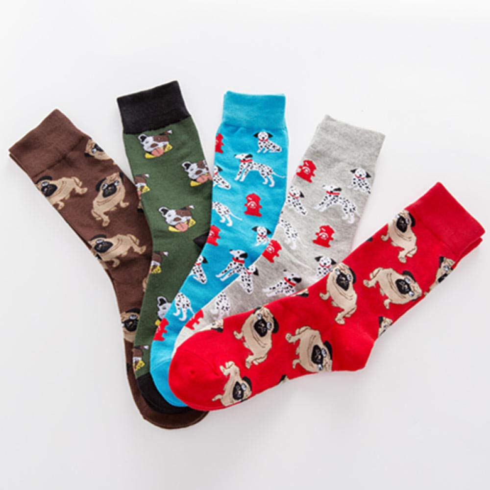 Colorful Dog Print Cotton Socks for Men - Breathable Casual Crew Socks - Perfect for Daily Wear, Gifts & Dog Lovers