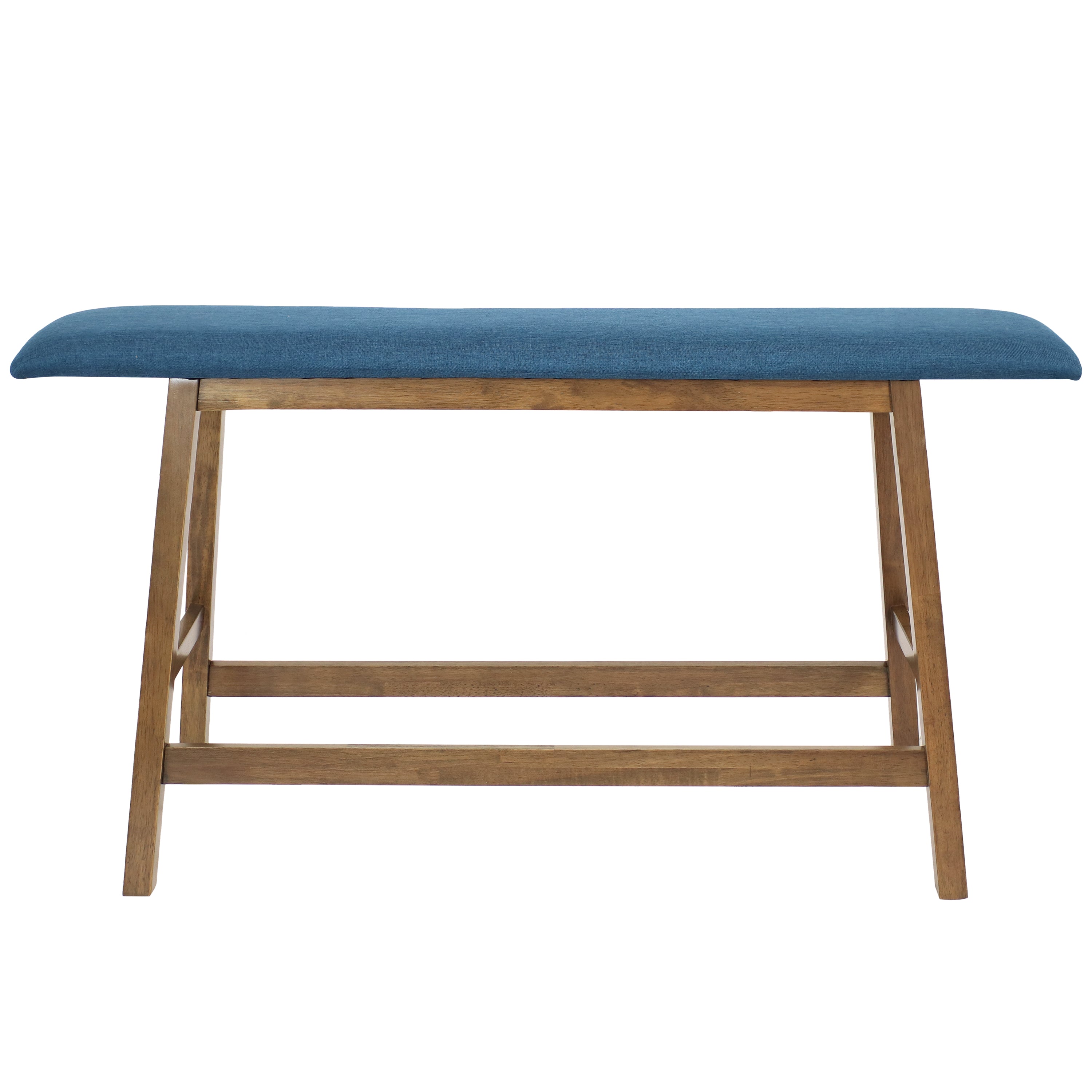 Sunnydaze Weathered Oak Wooden Counter Height Dining Bench with Blue Cushion - Perfect for Kitchen Islands, Breakfast Nooks & Outdoor Patio Dining