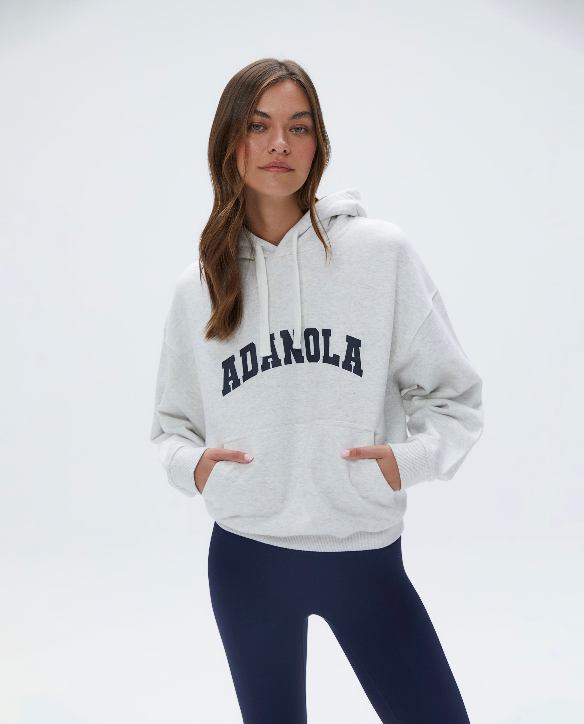 Varsity Relaxed Drawcord Hoodie for Men & Women - Light Grey Melange & Navy Blue - Casual Streetwear for College, Gym, and Everyday Comfort
