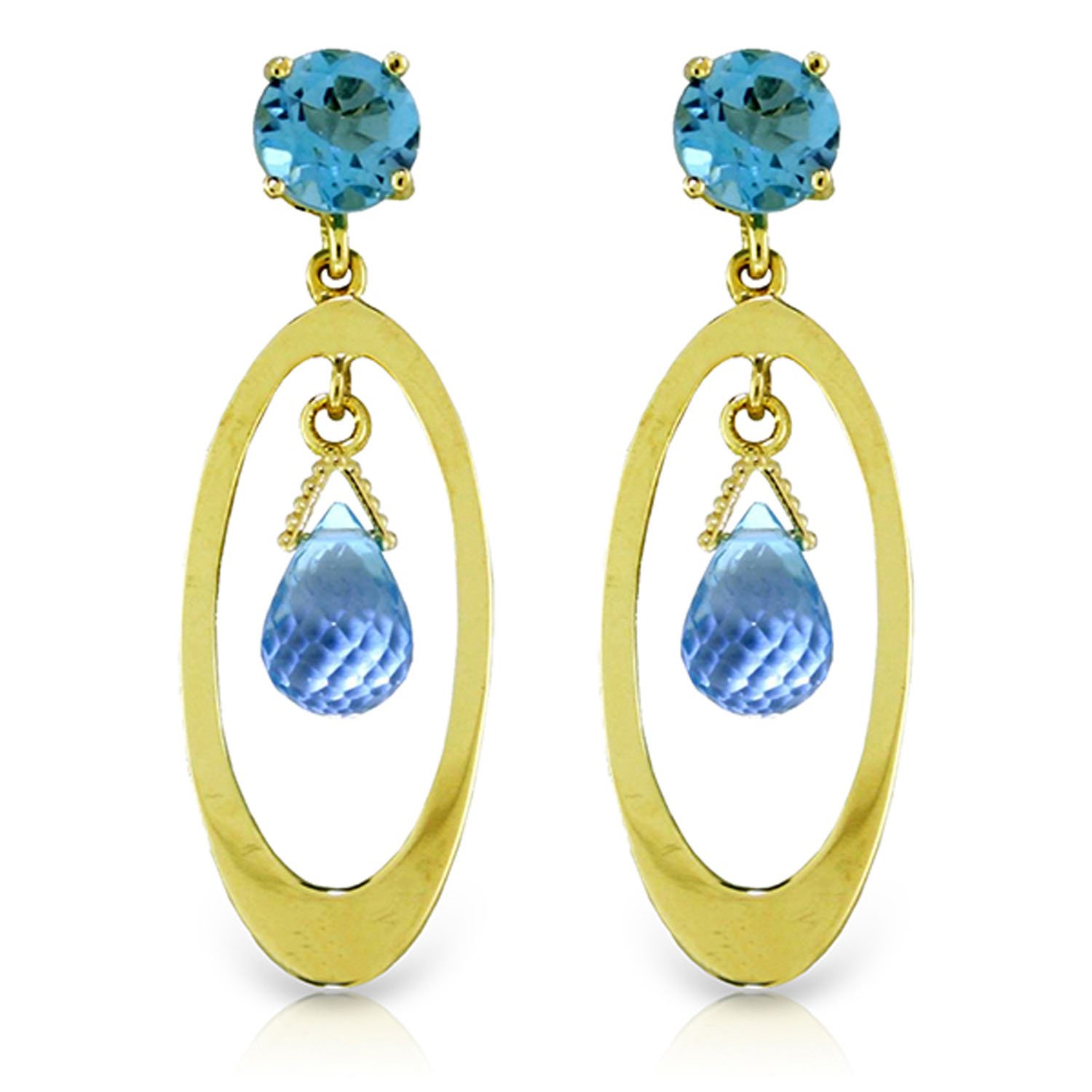 14K Yellow Gold Blue Topaz Chandelier Earrings – Elegant Dangling Earrings for Women, Perfect for Weddings, Parties & Special Occasions
