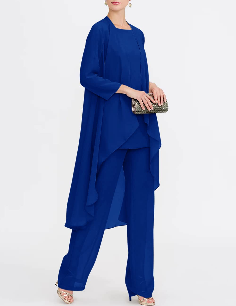 Elegant Chiffon Mother of The Bride Pant Suits 3-Piece Set - Formal Wedding Outfit & Evening Gown for Women - Perfect for Weddings, Receptions, and Special Occasions