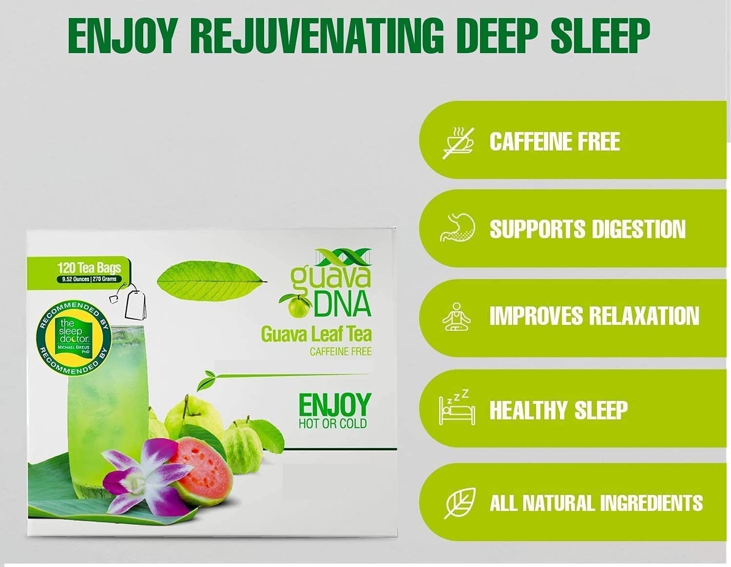 MATCHA DNA 100% Pure Guava Leaf Tea Bags - 120 Individually Wrapped Teabags | Natural Herbal Tea for Digestion & Immunity Boost | Perfect for Relaxation, After Meals & Wellness Routines