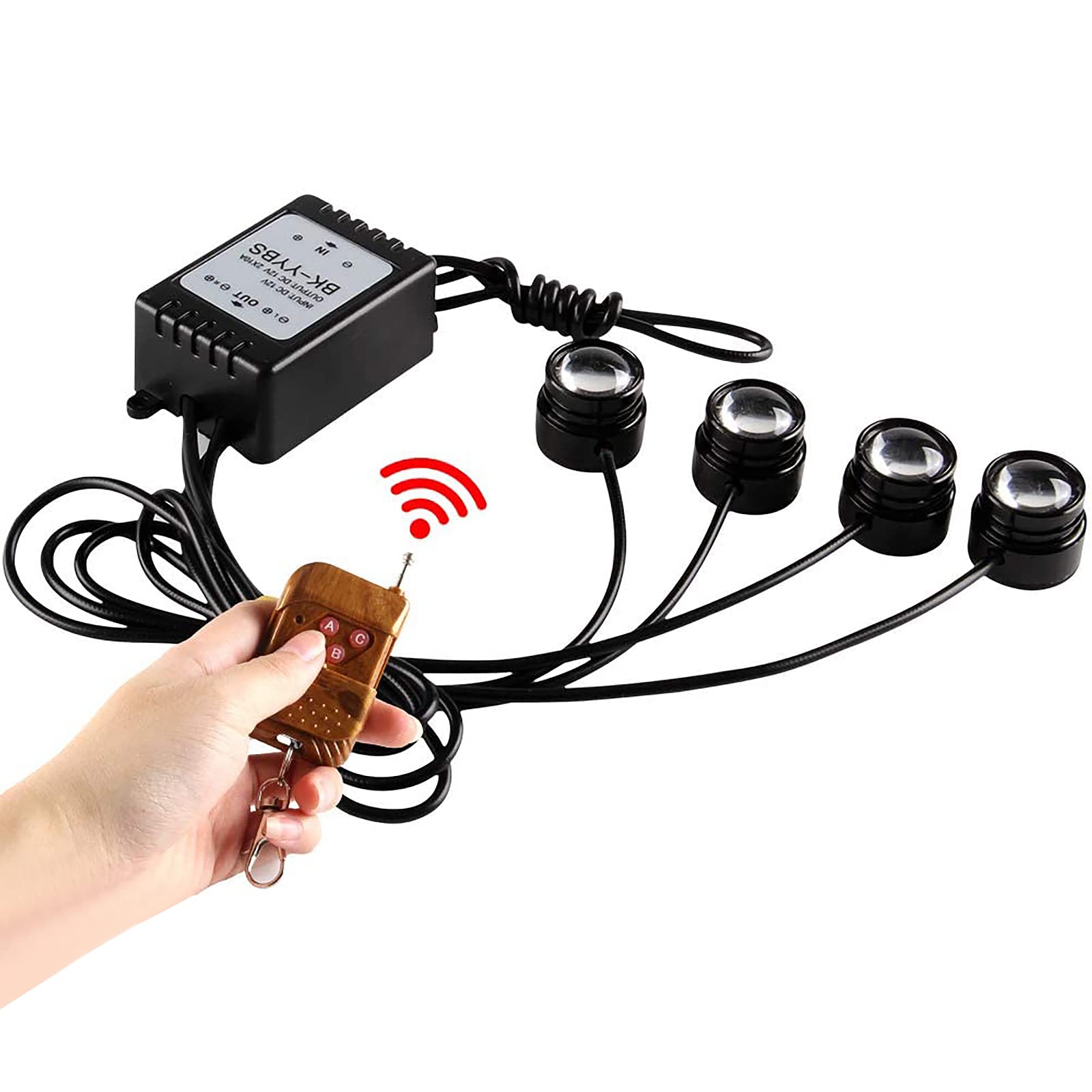 4-in-1 LED Eagle Eye Emergency Strobe Warning Lights for Cars & Motorcycles - 12V Amber/White DRL Lights with Wireless Remote Control - Perfect for Emergency Vehicles, Off-Road Trucks & Nighttime Safety