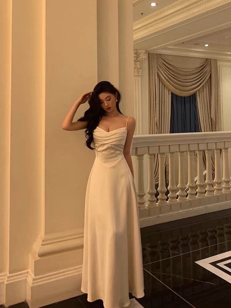 Elegant White A-Line Satin Prom Dress with Simple Design - Perfect for Weddings, Homecoming & Formal Events | Style J3278