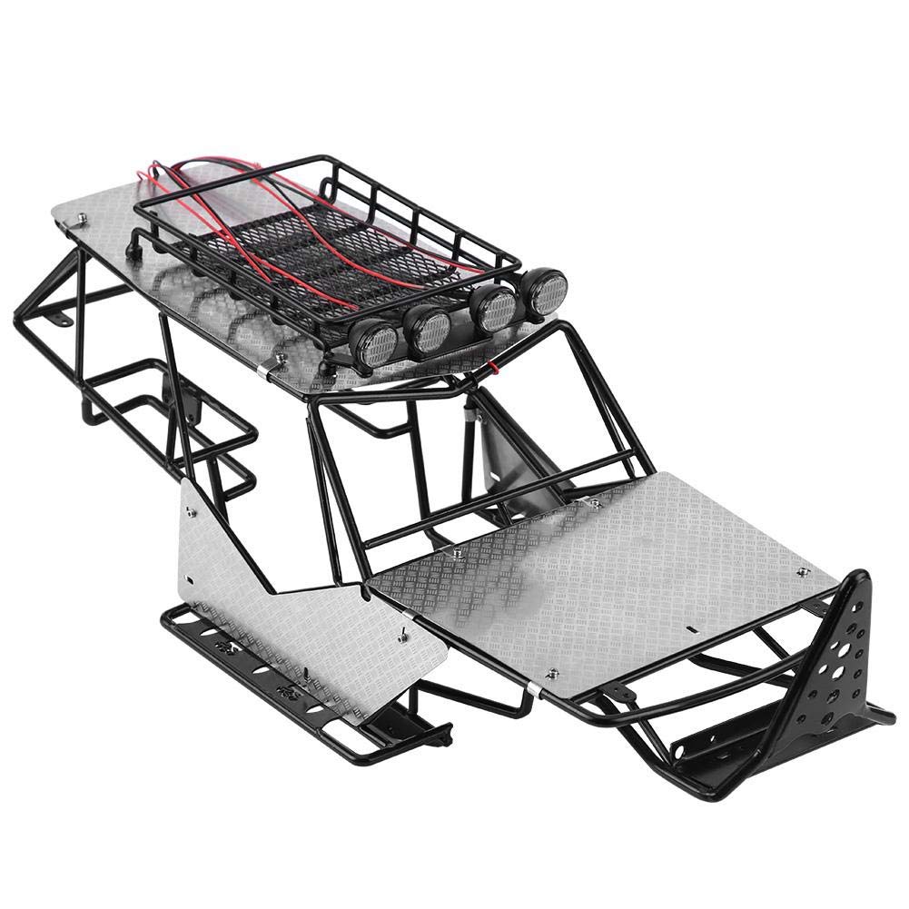 High-Quality Metal RC Car Frame with Guard Plate, Roof Rack & LED Lights - Durable Off-Road Vehicle Chassis for Crawler, Rock Racing & Trail Adventures