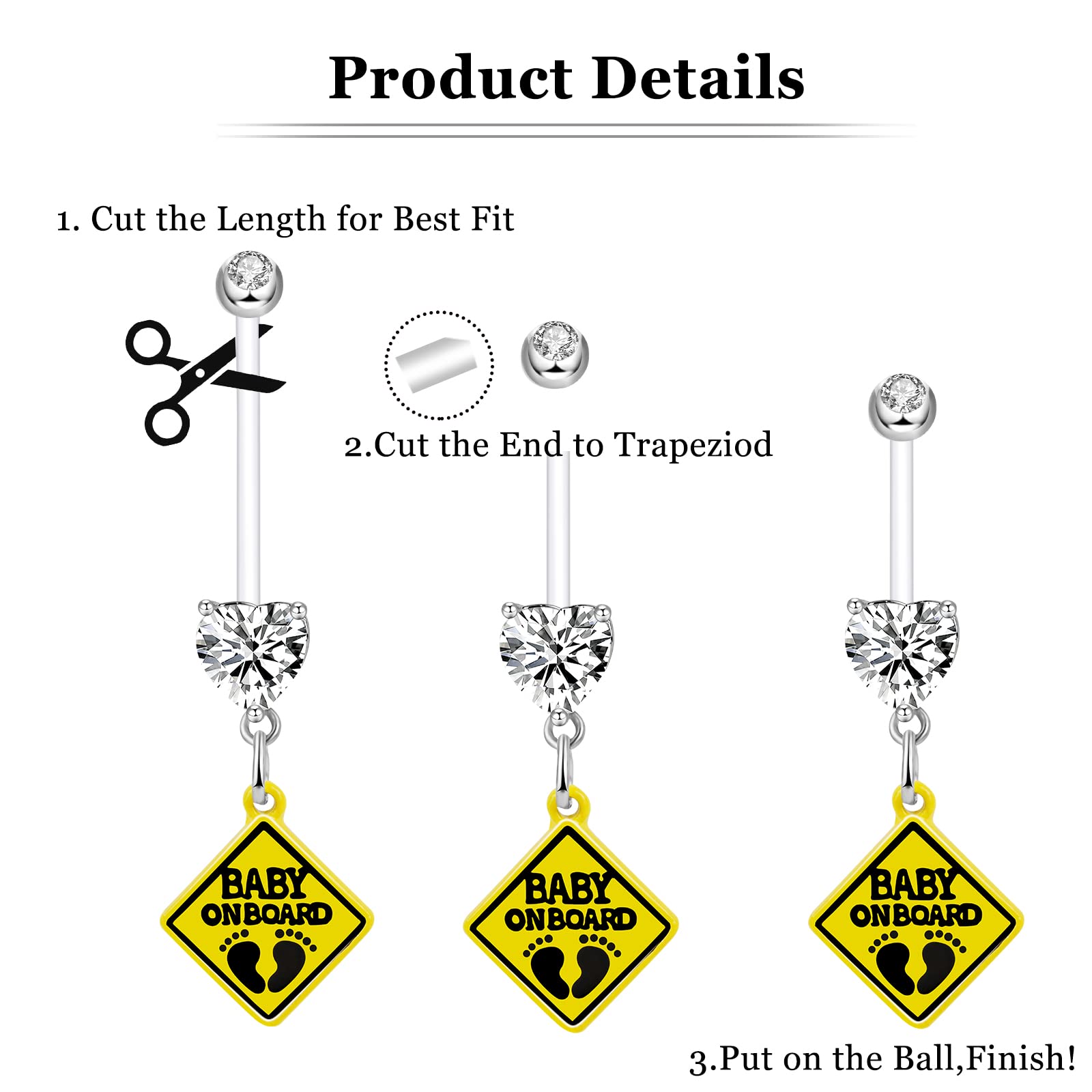 ONESING 3 Pack 14G Flexible Maternity Belly Button Rings - 38mm Clear Long Bar Pregnancy Belly Rings | Hypoallergenic, Cute & Comfortable Navel Jewelry for Women | Perfect for Pregnancy, Healing & Everyday Wear