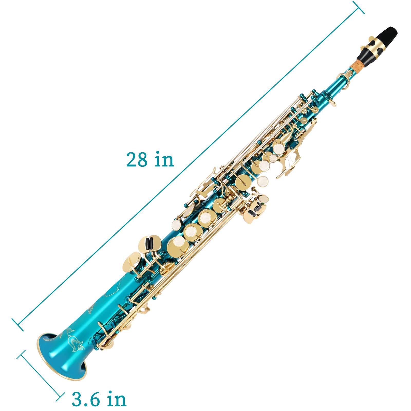 EASTROCK Bb Soprano Saxophone - Professional Straight Sax Instrument for Beginners & Intermediate Players with Carrying Case, Mouthpiece, Pads, Reed, Cleaning Kit, Neck Strap & White Gloves (Lake Blue) | Perfect for School Bands, Jazz Ensembles & Solo Practice