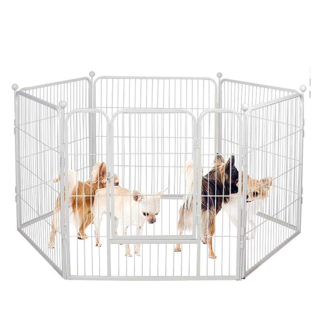 QTBH Heavy Duty Dog Crate - Foldable Metal Pet Fence for Small, Medium & Large Dogs - Indoor/Outdoor Kennel Cage (80x80cm, 6 Panels, White) - Perfect for Home, Yard, Travel & Training