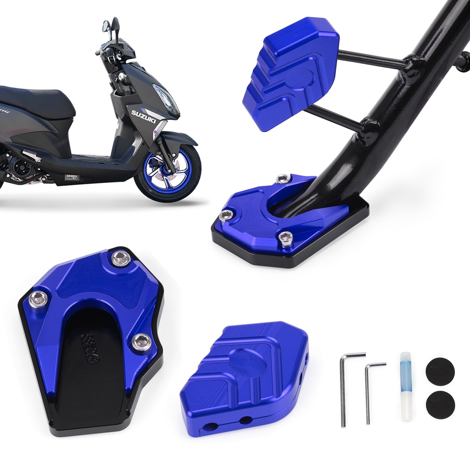 Motorcycle Kickstand Plate - Aluminum Alloy Anti-Sinking Pad for Outdoor Parking (Blue)