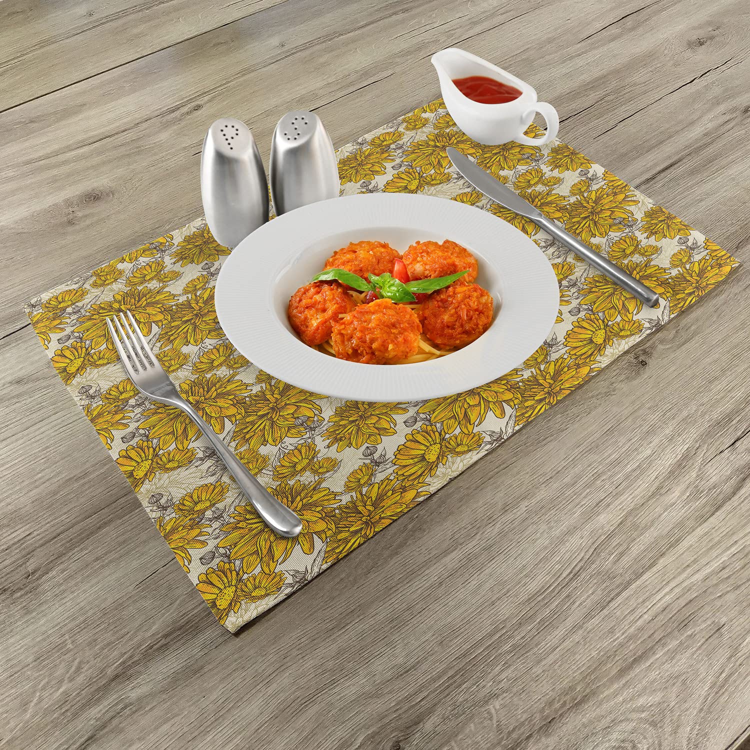 Ambesonne Floral Place Mats Set of 4 - Lily & Carnation Bouquet Washable Fabric Table Mats for Dining Room, Kitchen Decor | Earth Tones | Perfect for Spring Tablescapes, Dinner Parties & Home Styling