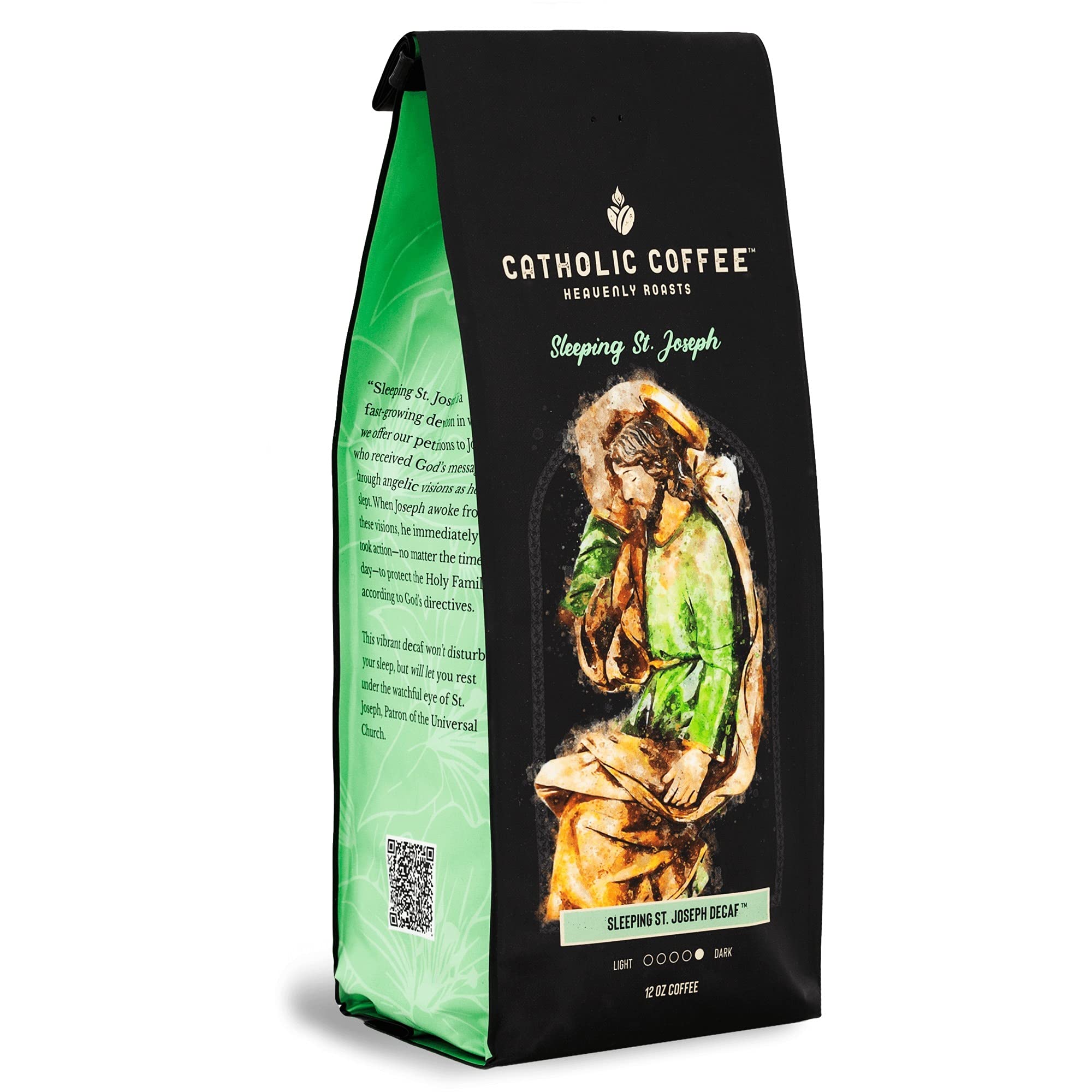 Premium Catholic Coffee Variety Gift Box - 4 Pack (12oz Each) Ground Coffee with Our Lady of Guadalupe, St. Patrick, St. Peter & St. Joseph - Medium & Dark Roast Blend - Perfect for Prayer Time, Bible Study & Faith-Based Gifting