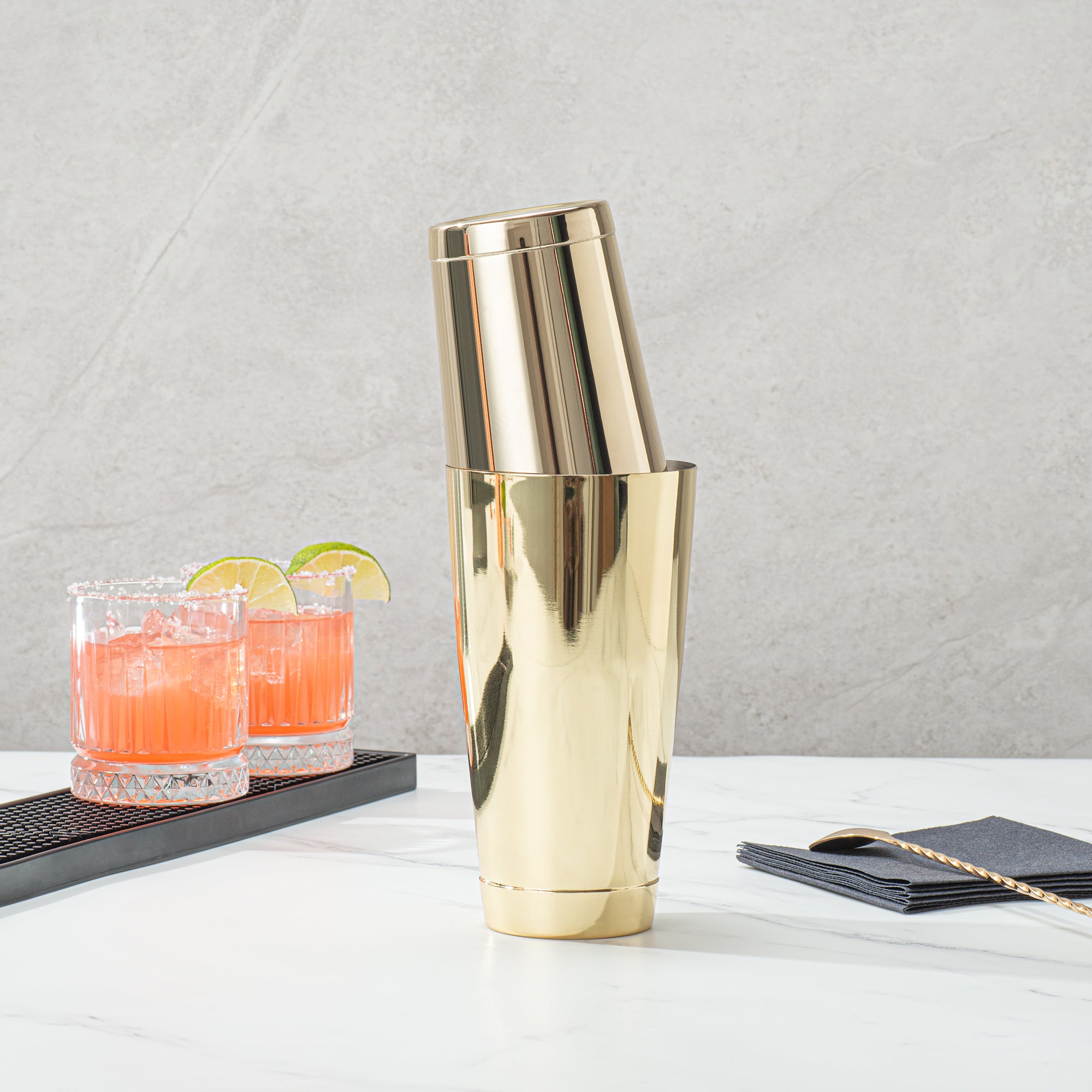 Premium 24 oz Gold Plated Stainless Steel Cocktail Shaker - Weighted Bar Mixing Tin (3.5