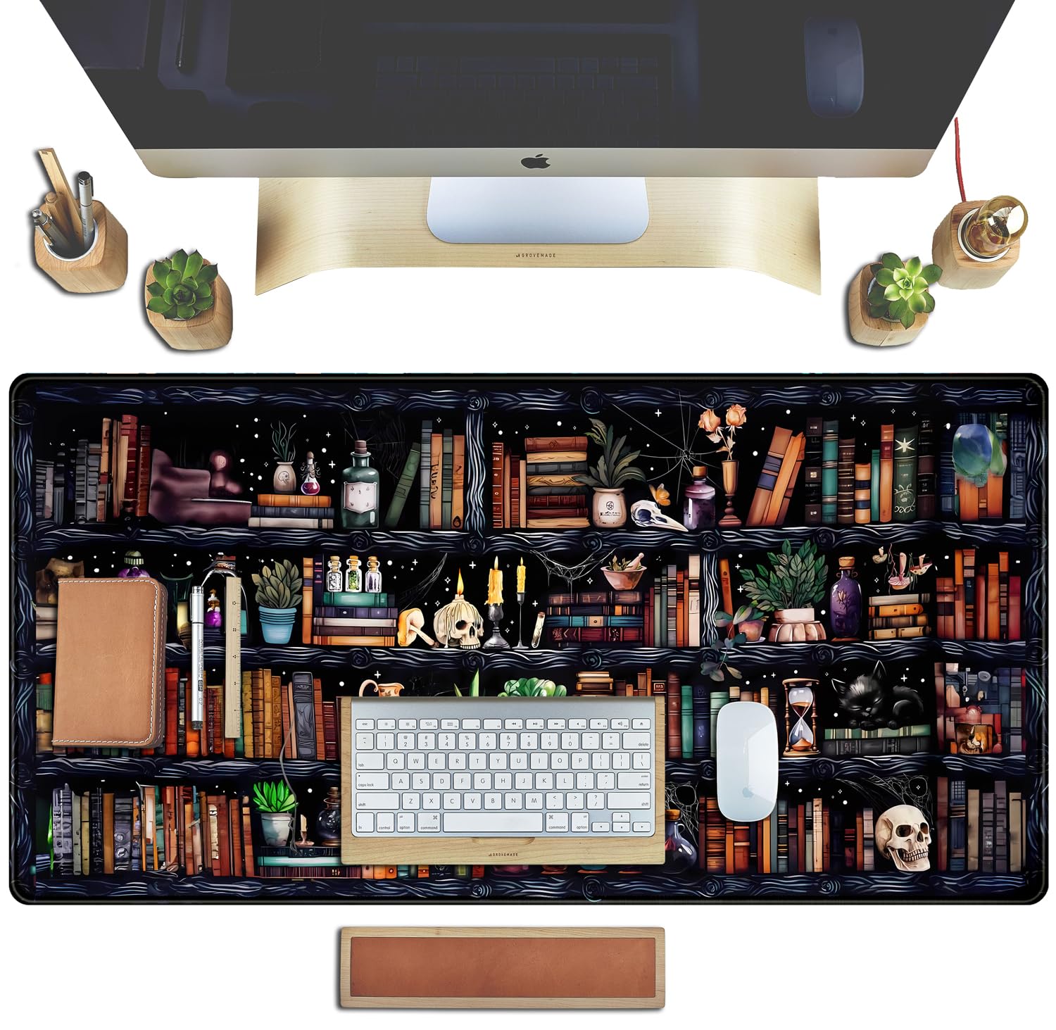 Premium XXL Extended Gaming Mouse Pad (31.5x15.7 in) - Forest Library Book Design Desk Mat with Non-Slip Rubber Base & Stitched Edges for Work, Office, Home & PC Gaming - Perfect for Computer Desks, Workstations & Gaming Setups