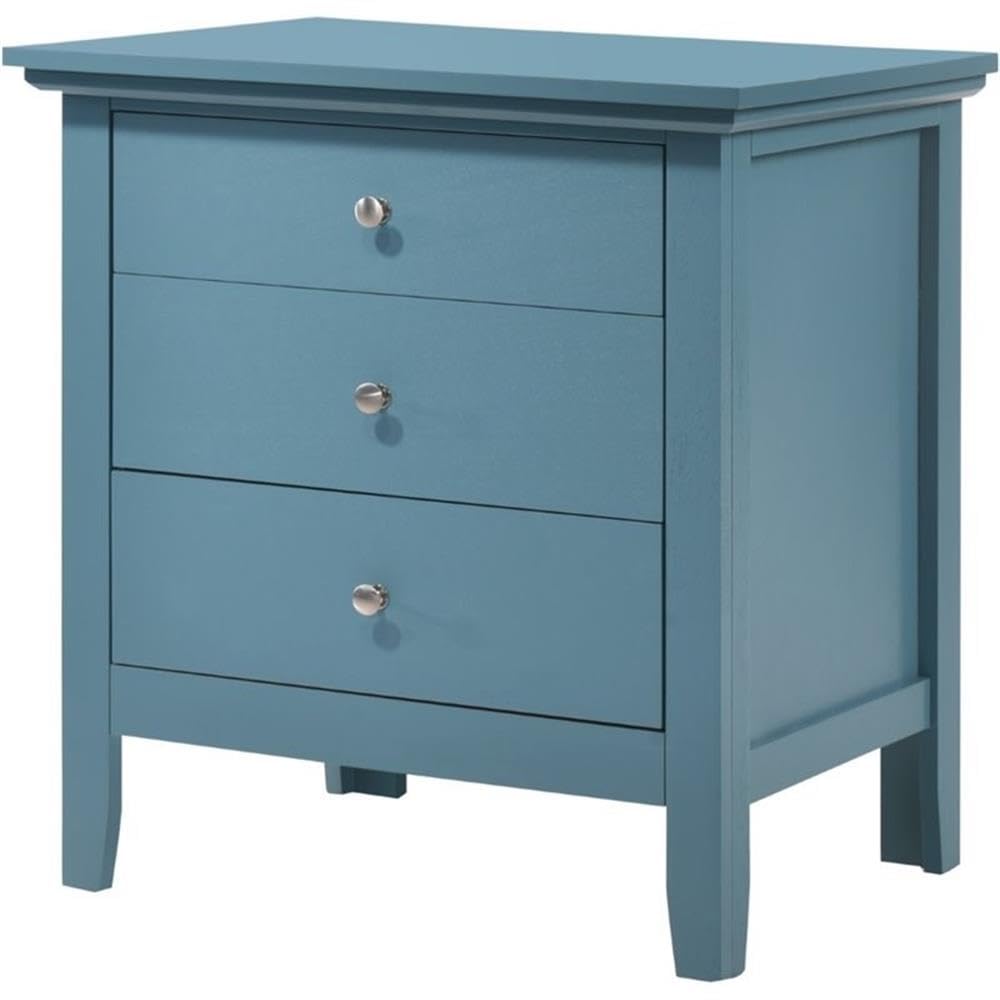 Glory Furniture Hammond 3-Drawer Nightstand in Teal Blue - Modern Bedside Table for Bedroom Storage | Perfect for Small Spaces & Guest Rooms