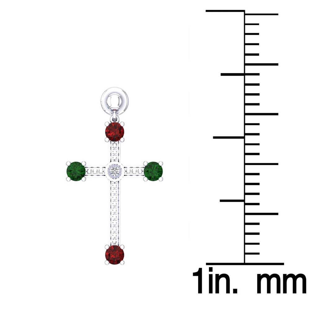 Dazzlingrock Sterling Silver Ruby, Emerald & Diamond Cross Dangle Earrings for Women | Elegant Jewelry Gift for Brides, Christmas & Special Occasions
