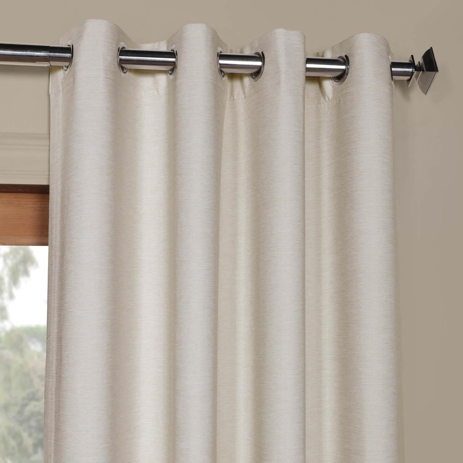 Oat Cream Grommet Textured Blackout Curtains - Thermal Insulated Window Drapes for Bedroom & Living Room - Noise Reducing Room Darkening Curtain Panels for Better Sleep